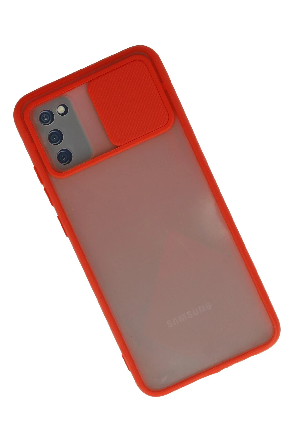 Newface Samsung Galaxy A03S Kılıf Palm Buzlu Kamera Sürgülü Silikon - Kırmızı