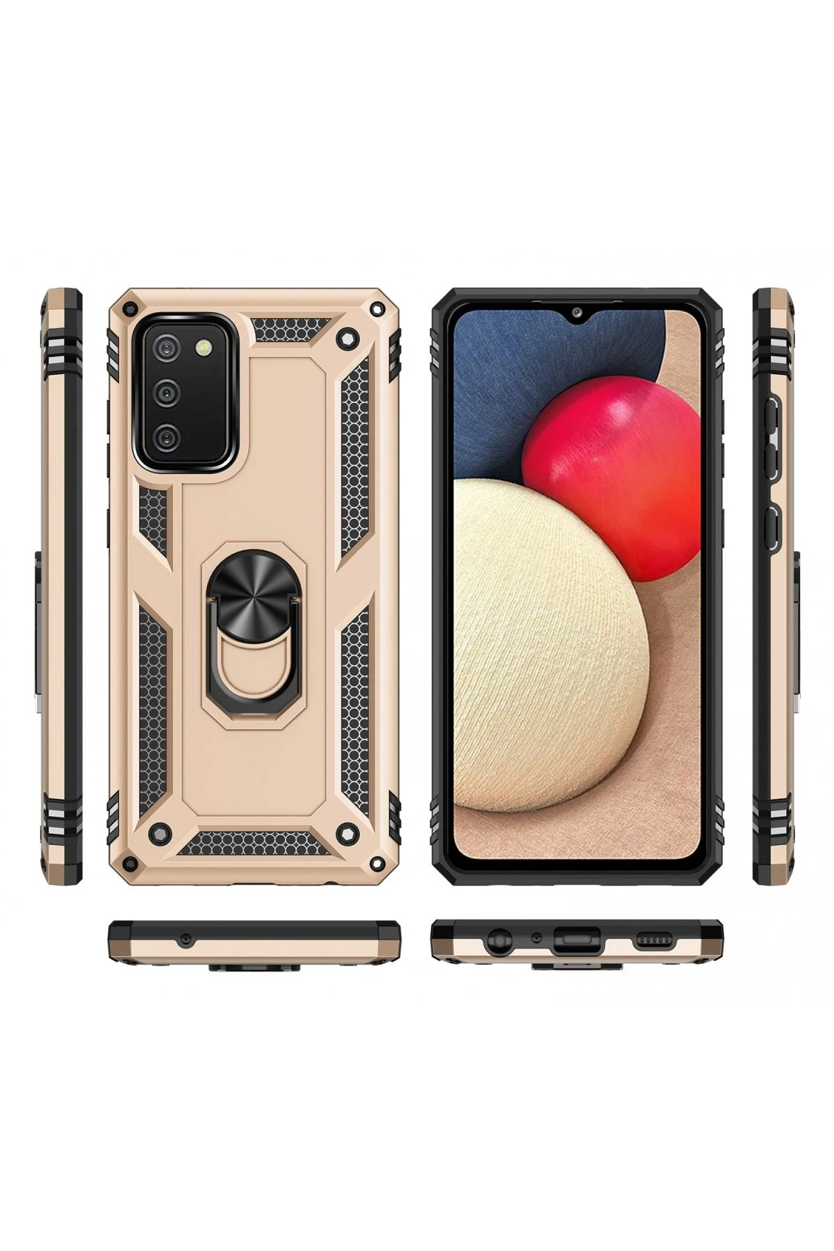 Newface Samsung Galaxy A03S Kılıf Sofya Yüzüklü Silikon Kapak - Gold