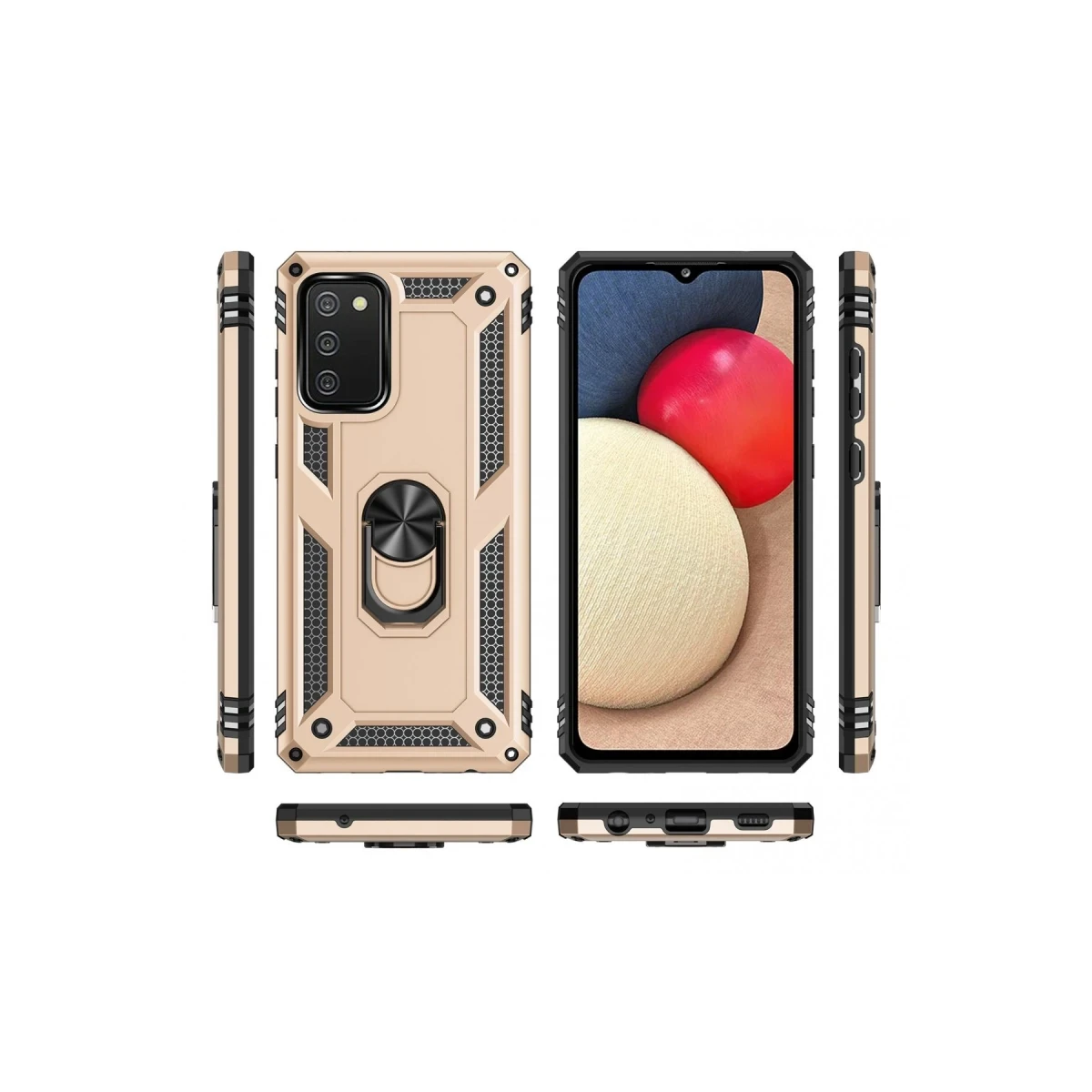 Newface Samsung Galaxy A03S Kılıf Sofya Yüzüklü Silikon Kapak - Gold — görsel 12