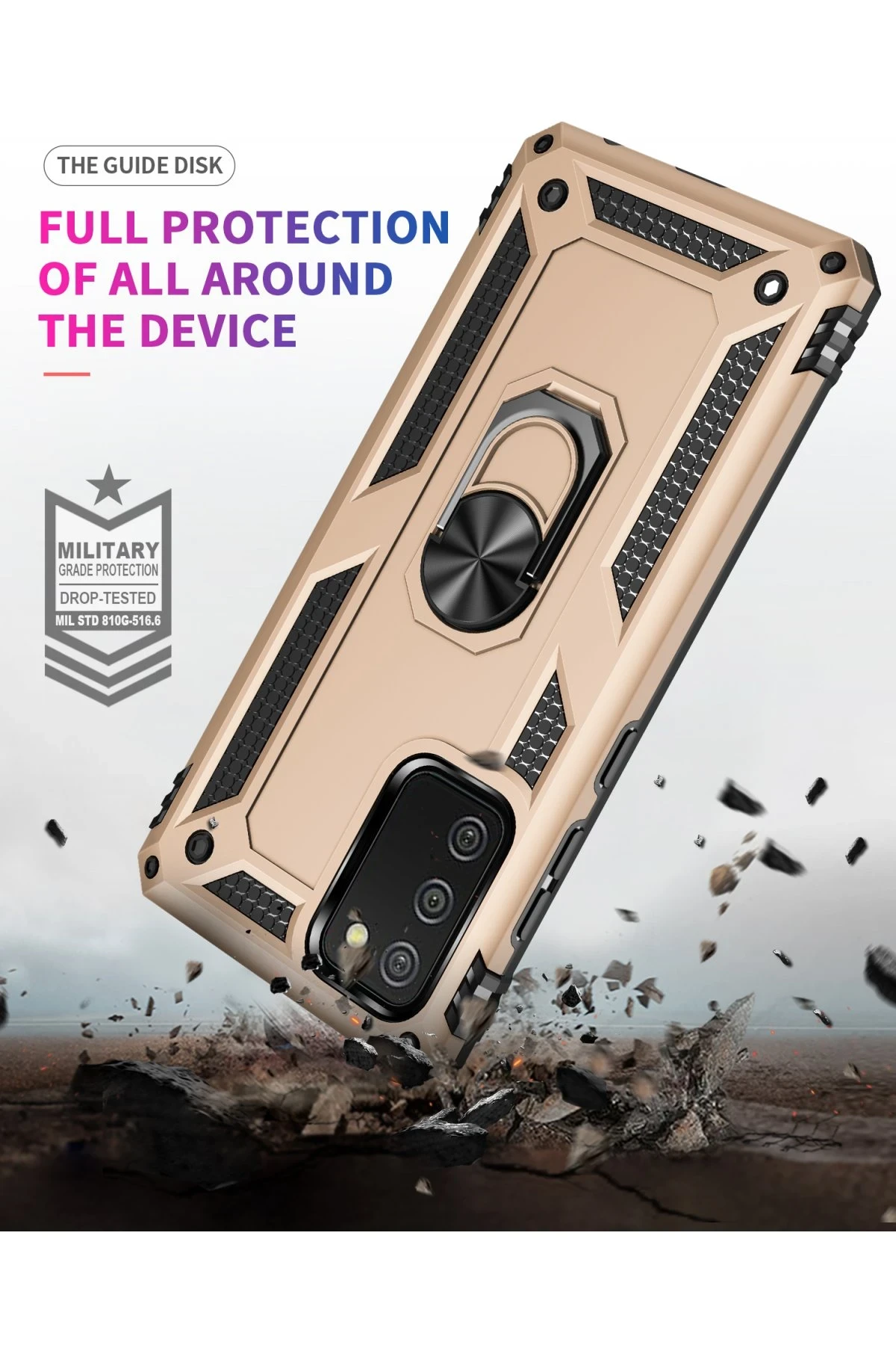 Newface Samsung Galaxy A03S Kılıf Sofya Yüzüklü Silikon Kapak - Gold — görsel 8