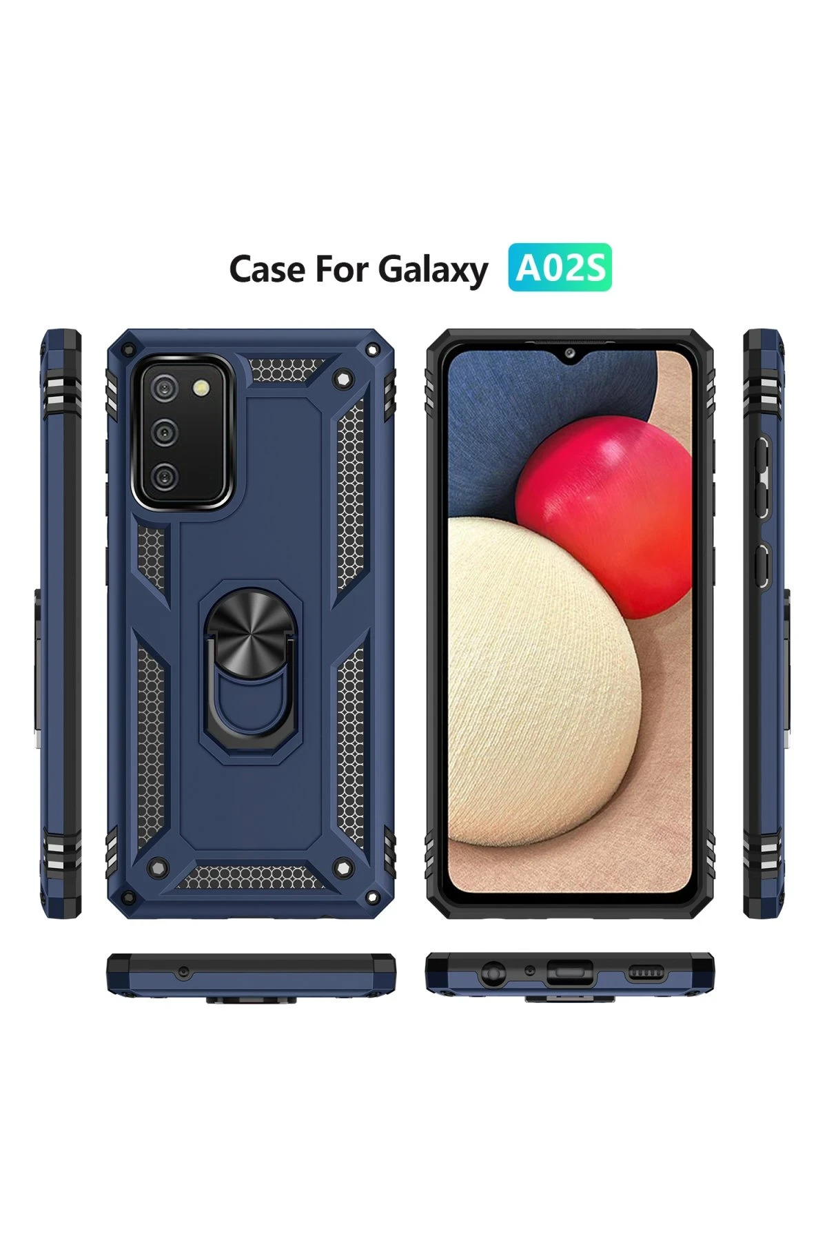 Newface Samsung Galaxy A03S Kılıf Sofya Yüzüklü Silikon Kapak - Lacivert