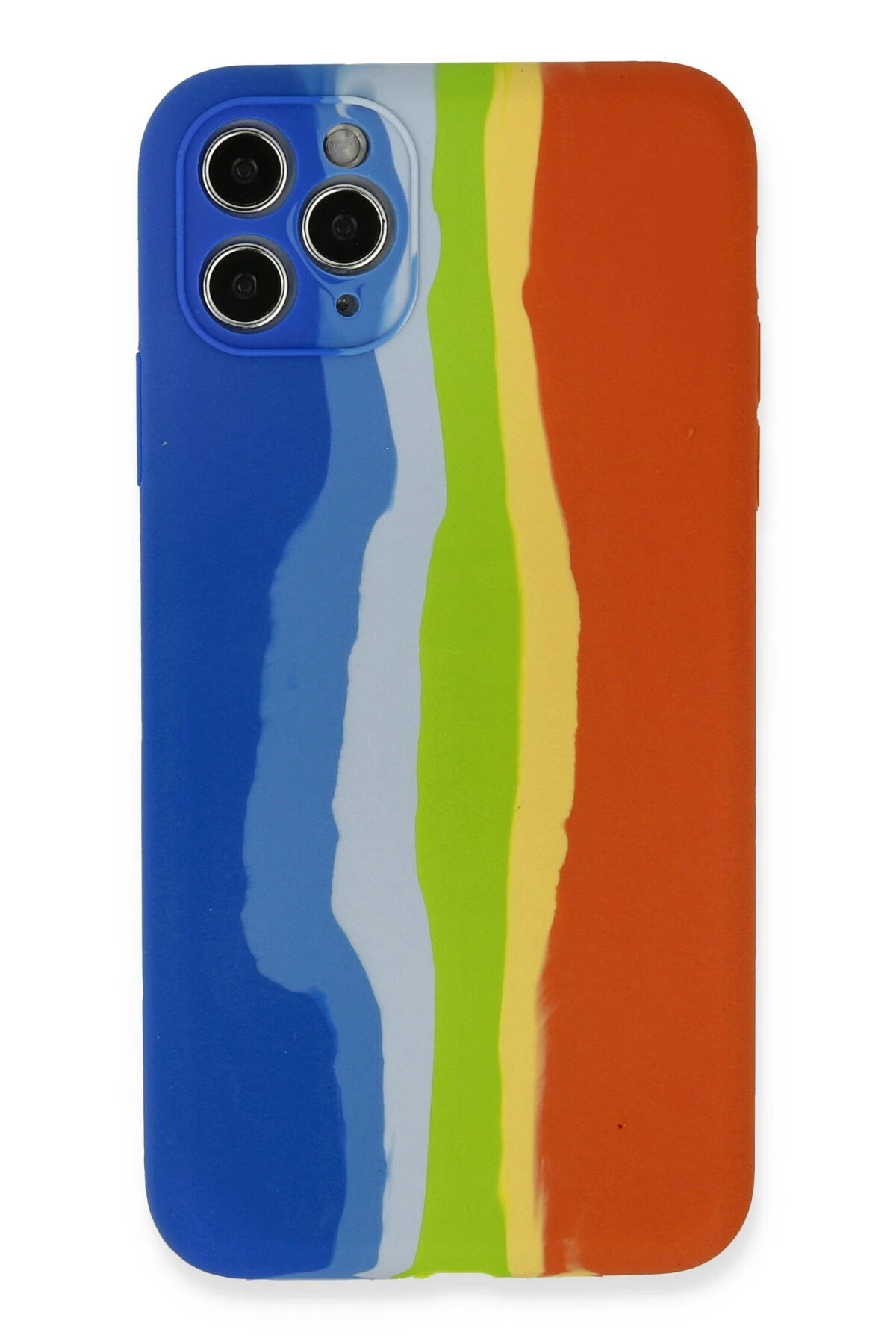 Newface iPhone 11 Pro Kılıf Ebruli Lansman Silikon - Mavi-Turuncu