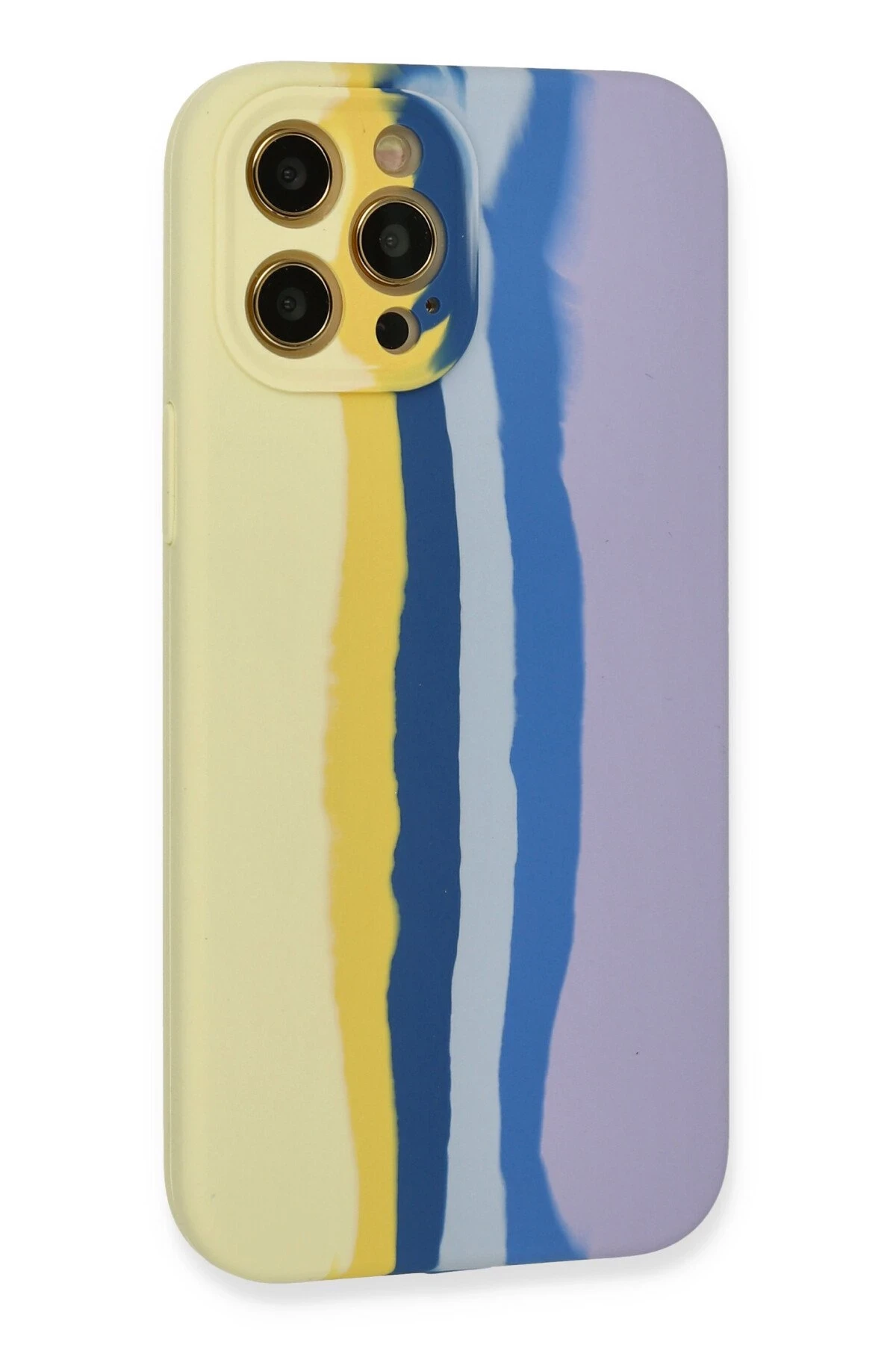 Newface iPhone 12 Pro Max Kılıf Ebruli Lansman Silikon - Sarı-Lila