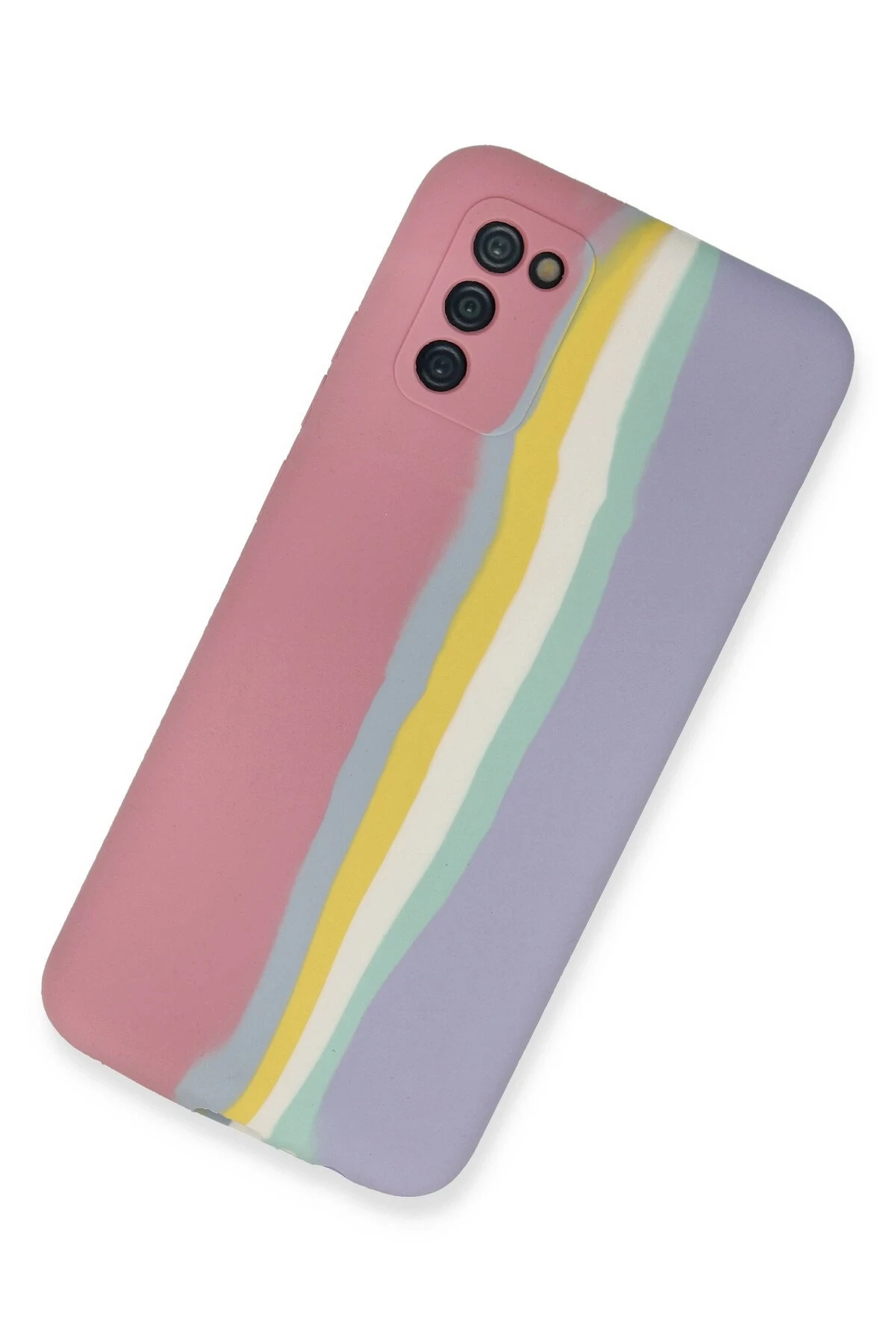 Newface Samsung Galaxy A03S Kılıf Ebruli Lansman Silikon - Pembe-Lila