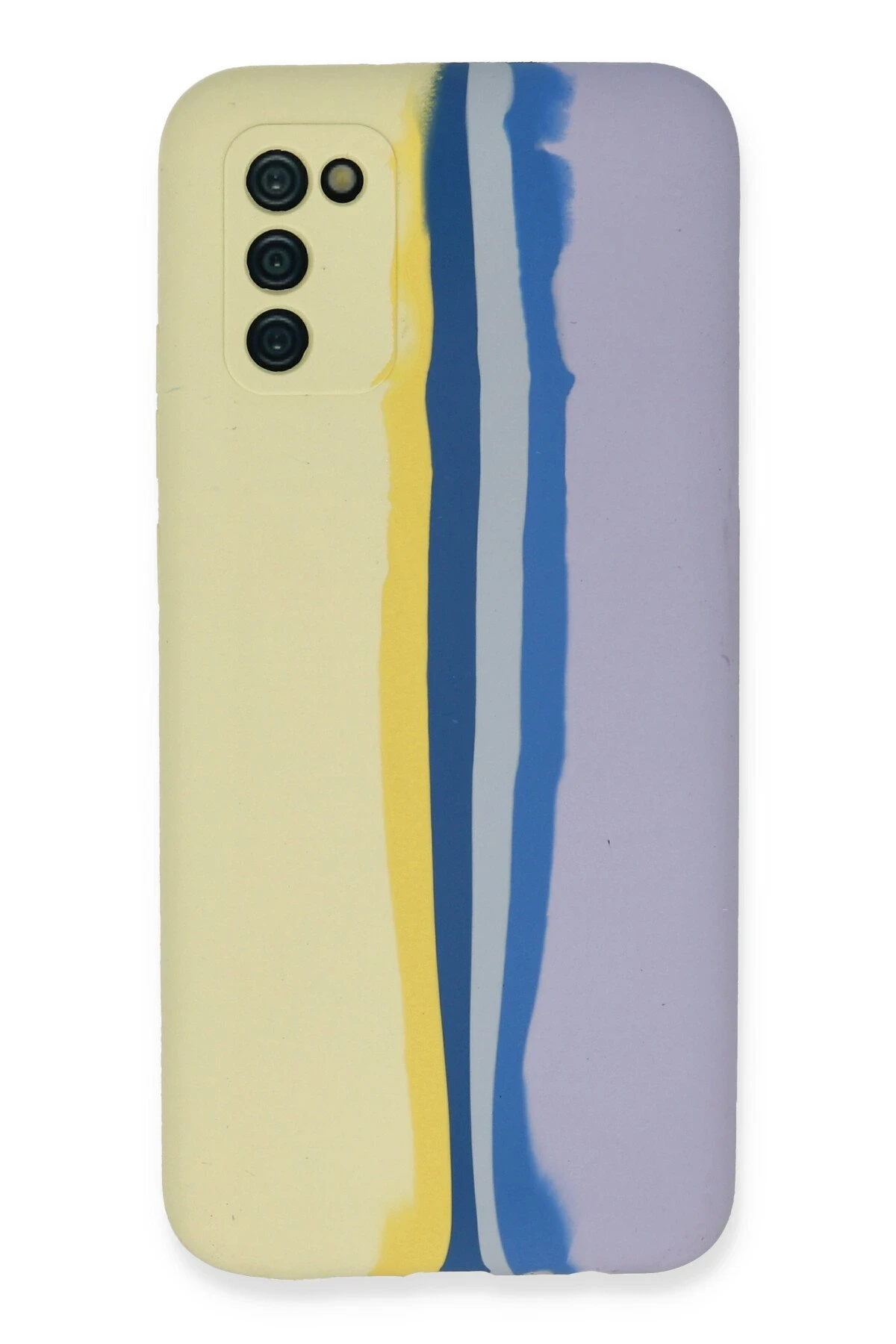 Newface Samsung Galaxy A03S Kılıf Ebruli Lansman Silikon - Sarı-Lila