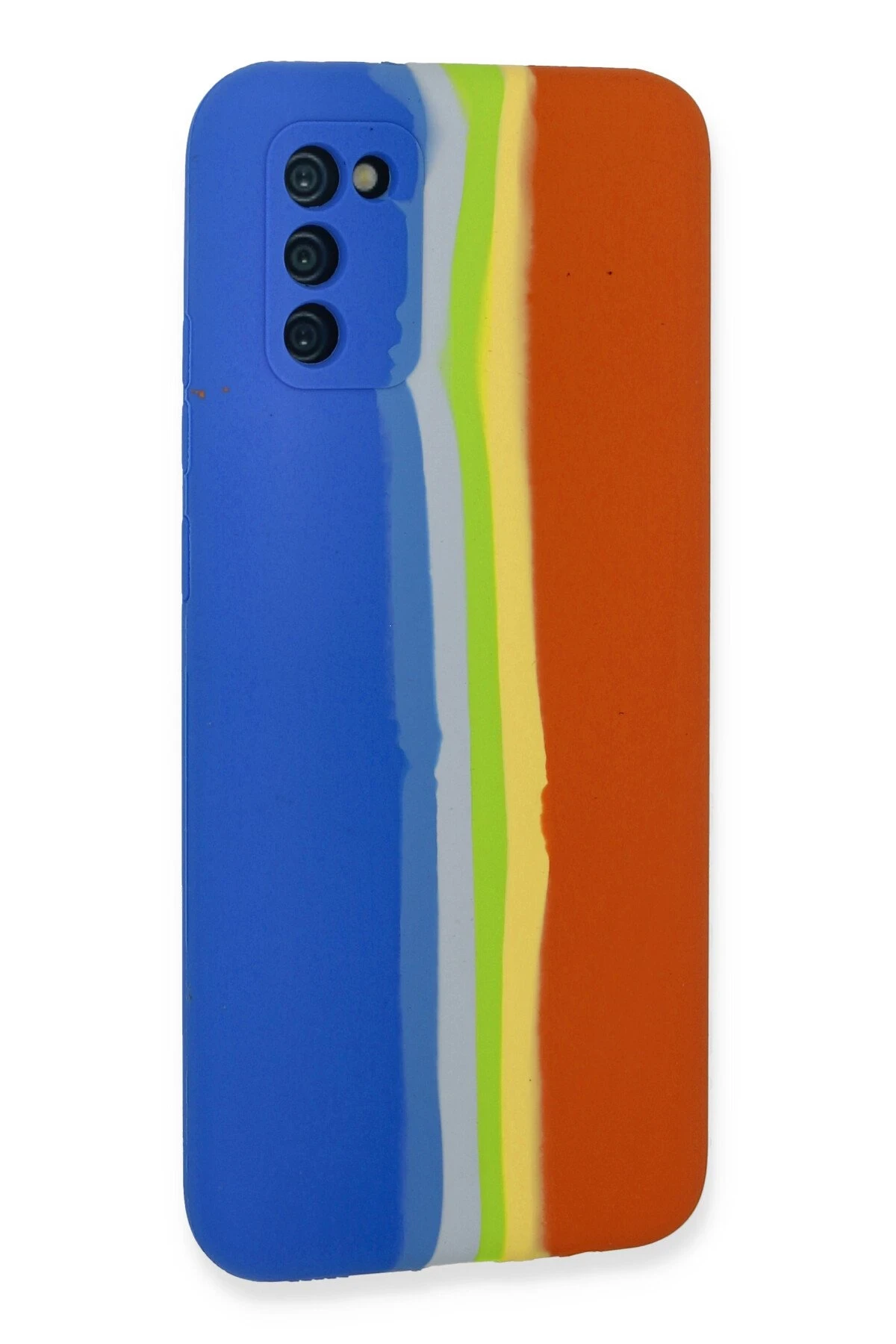 Newface Samsung Galaxy A03S Kılıf Ebruli Lansman Silikon - Mavi-Turuncu