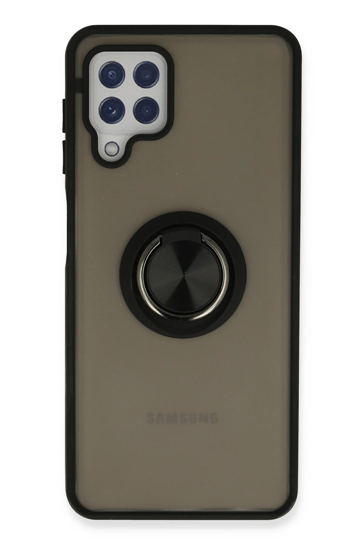 Newface Samsung Galaxy A22 Kılıf Montreal Yüzüklü Silikon Kapak - Siyah