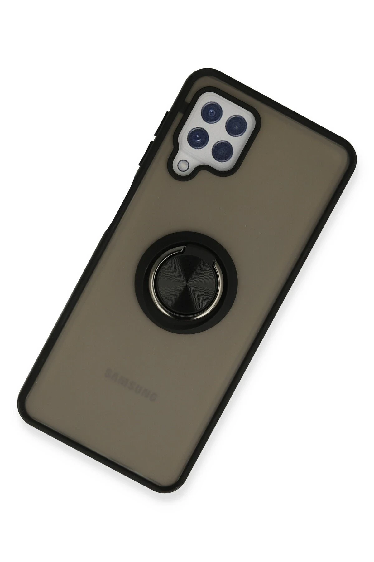 Newface Samsung Galaxy A22 Kılıf Montreal Yüzüklü Silikon Kapak - Siyah