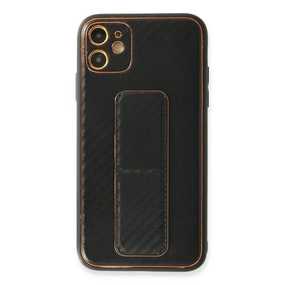 Newface Apple iPhone 12 Kılıf Coco Karbon Standlı Kapak - Siyah — görsel 5