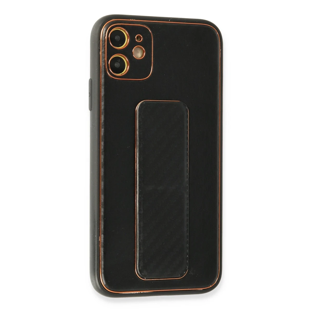 Newface Apple iPhone 12 Kılıf Coco Karbon Standlı Kapak - Siyah — görsel 6