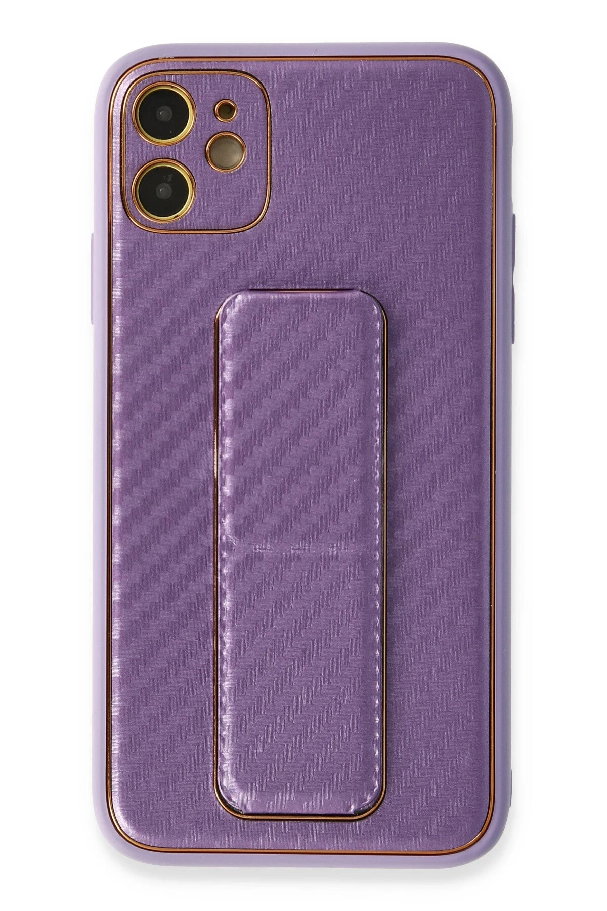 Newface iPhone 12 Kılıf Coco Karbon Standlı Kapak - Mor