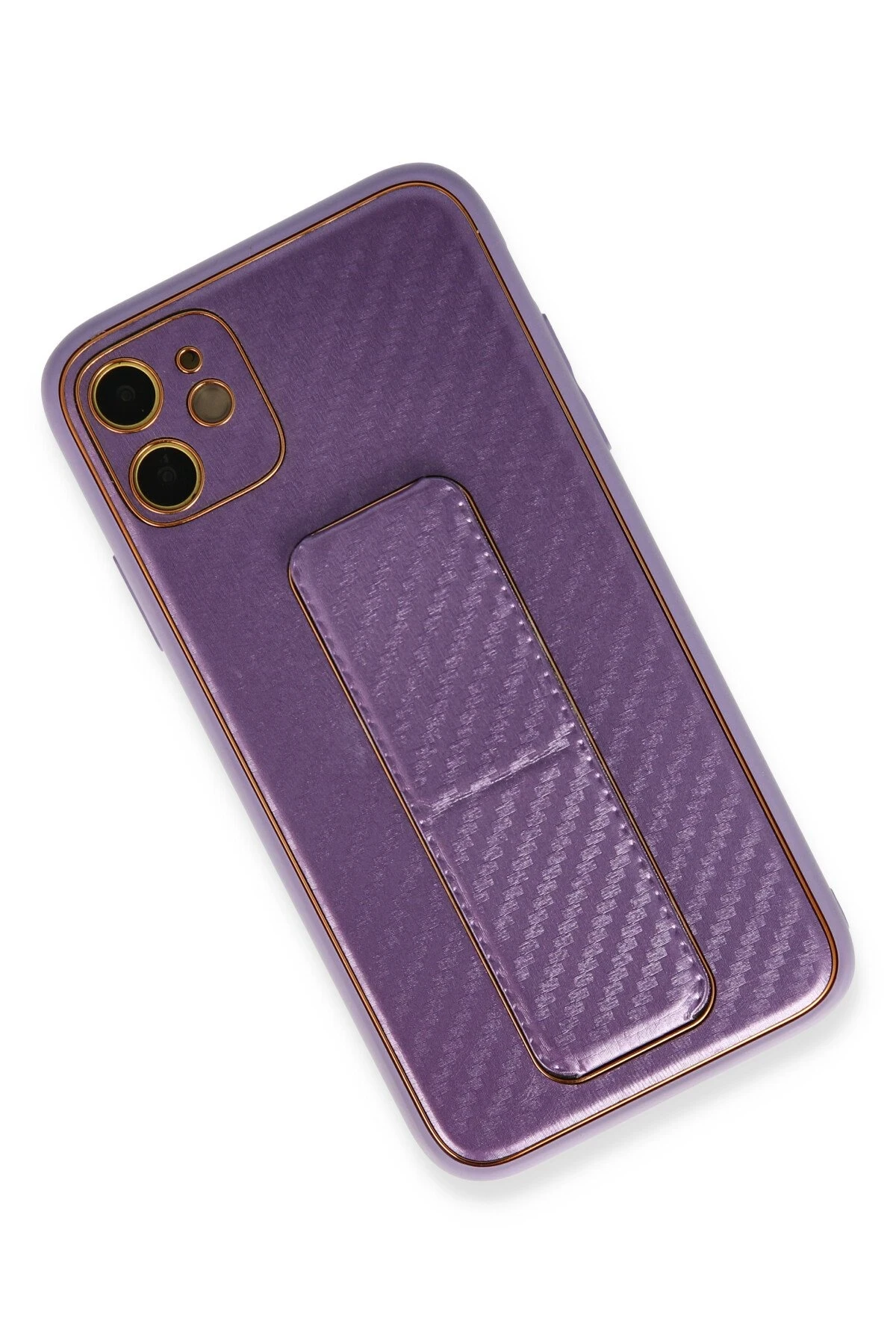 Newface iPhone 12 Kılıf Coco Karbon Standlı Kapak - Mor