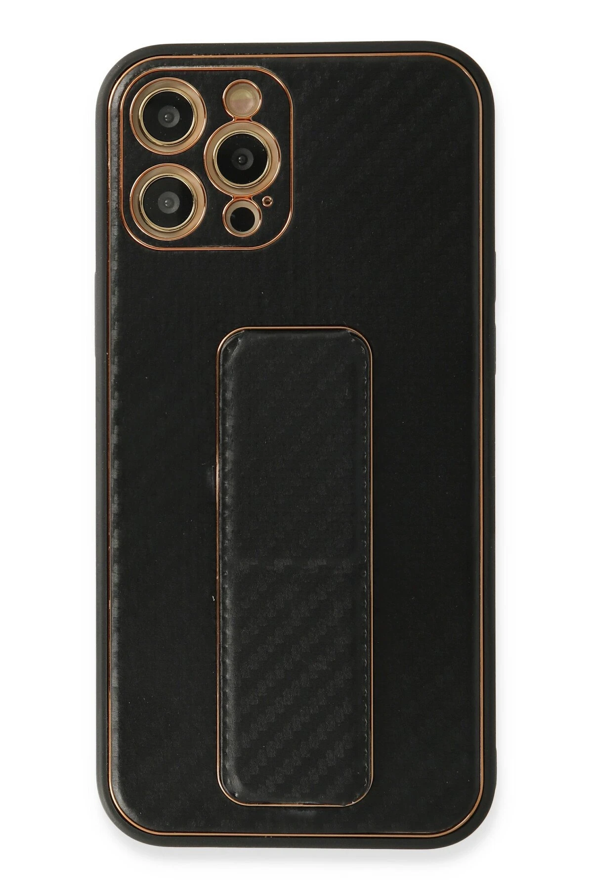 Newface Apple iPhone 12 Pro Kılıf Coco Karbon Standlı Kapak - Siyah