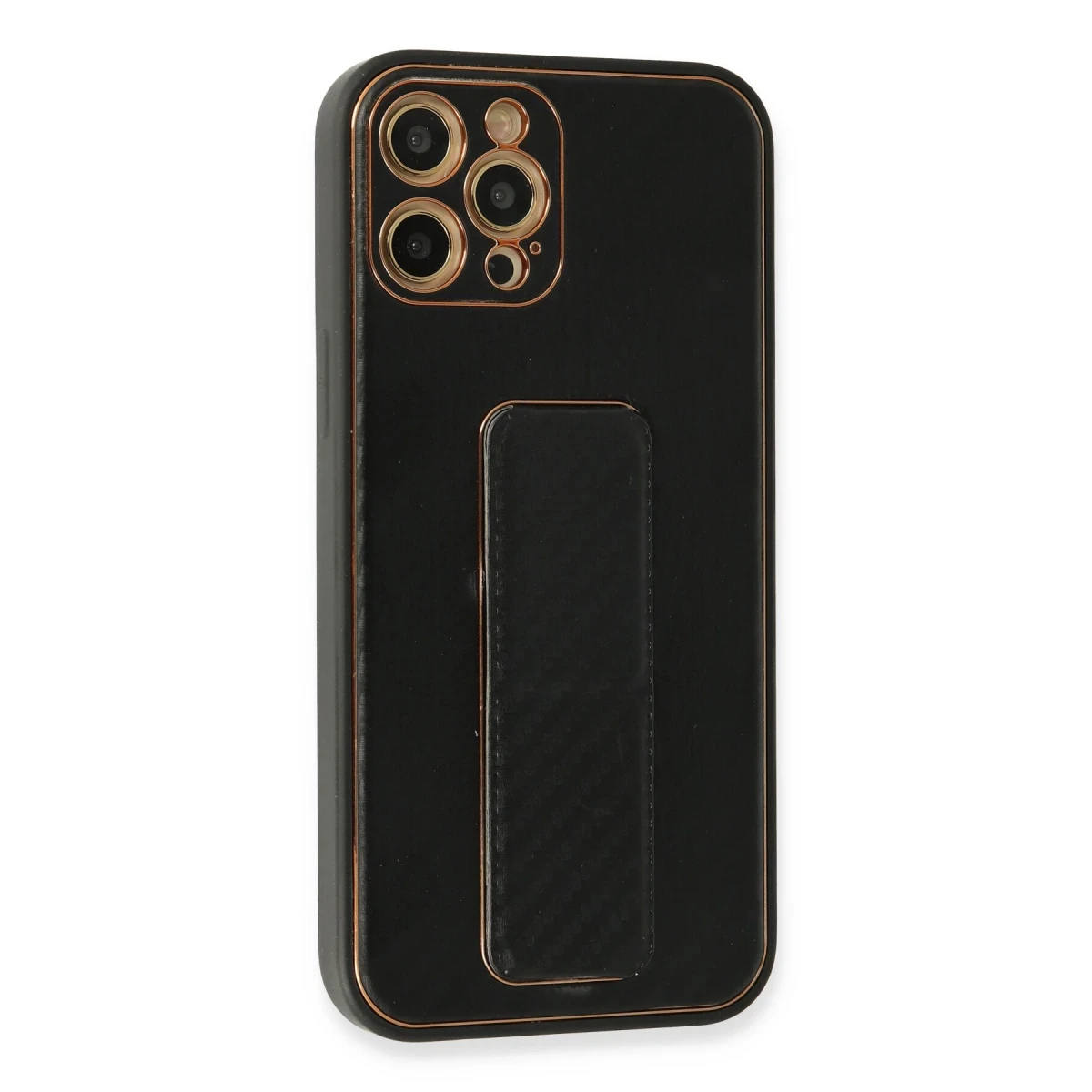 Newface Apple iPhone 12 Pro Kılıf Coco Karbon Standlı Kapak - Siyah — görsel 6