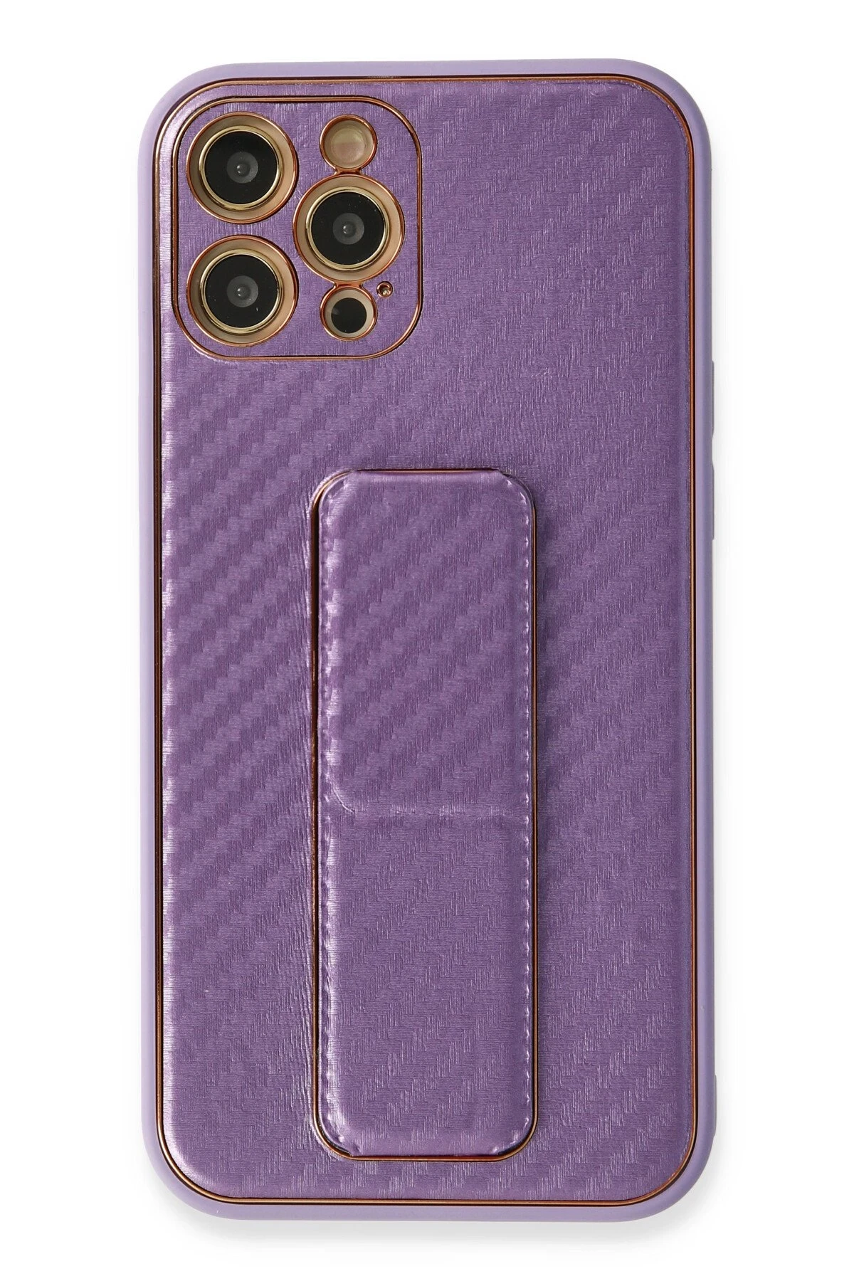Newface iPhone 12 Pro Kılıf Coco Karbon Standlı Kapak - Mor