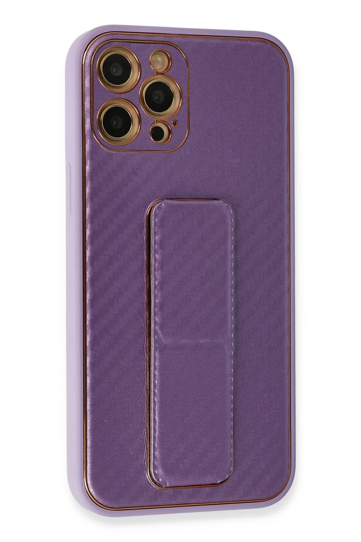 Newface iPhone 12 Pro Kılıf Coco Karbon Standlı Kapak - Mor