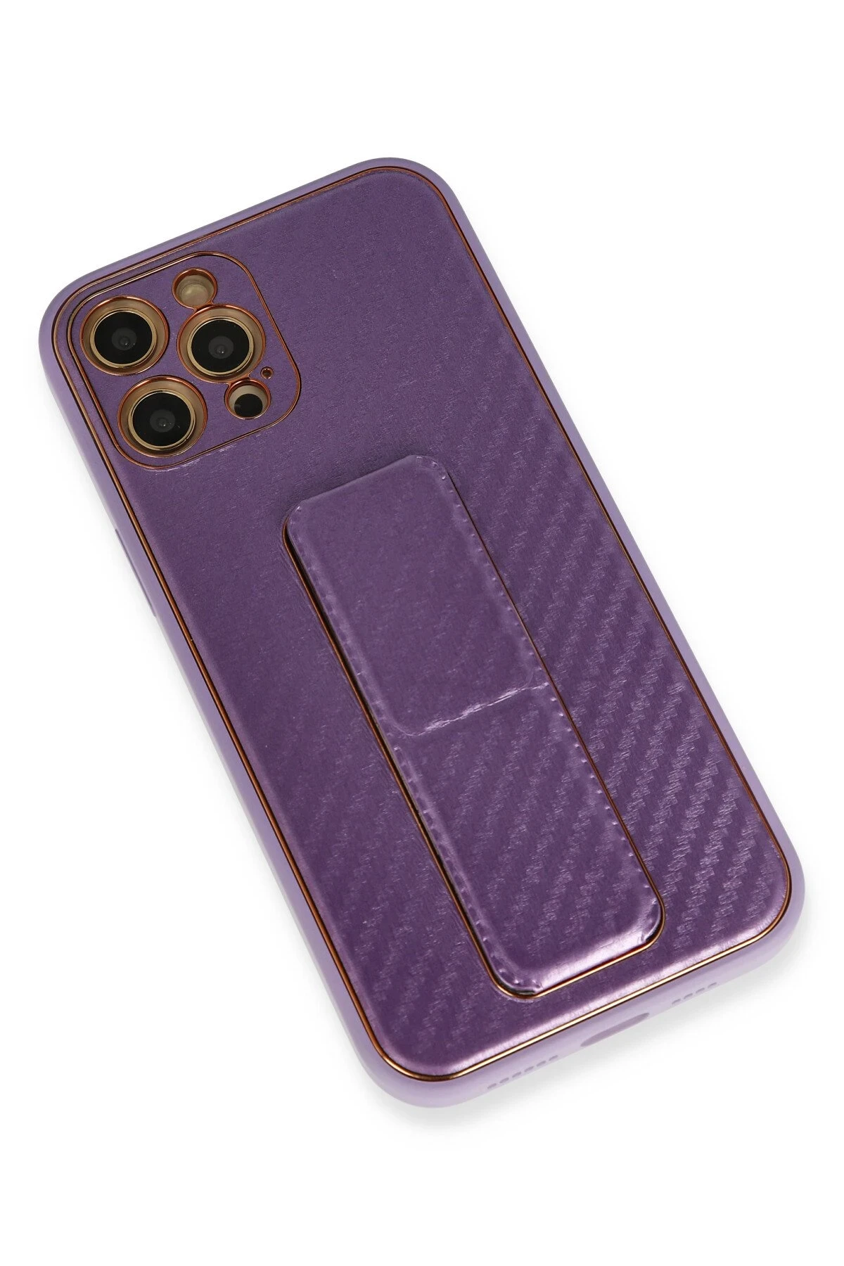 Newface iPhone 12 Pro Kılıf Coco Karbon Standlı Kapak - Mor