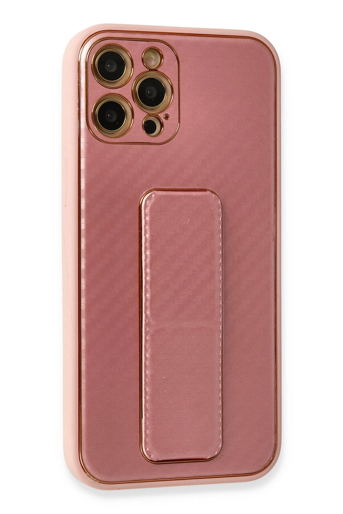 Newface iPhone 12 Pro Kılıf Coco Karbon Standlı Kapak - Pembe