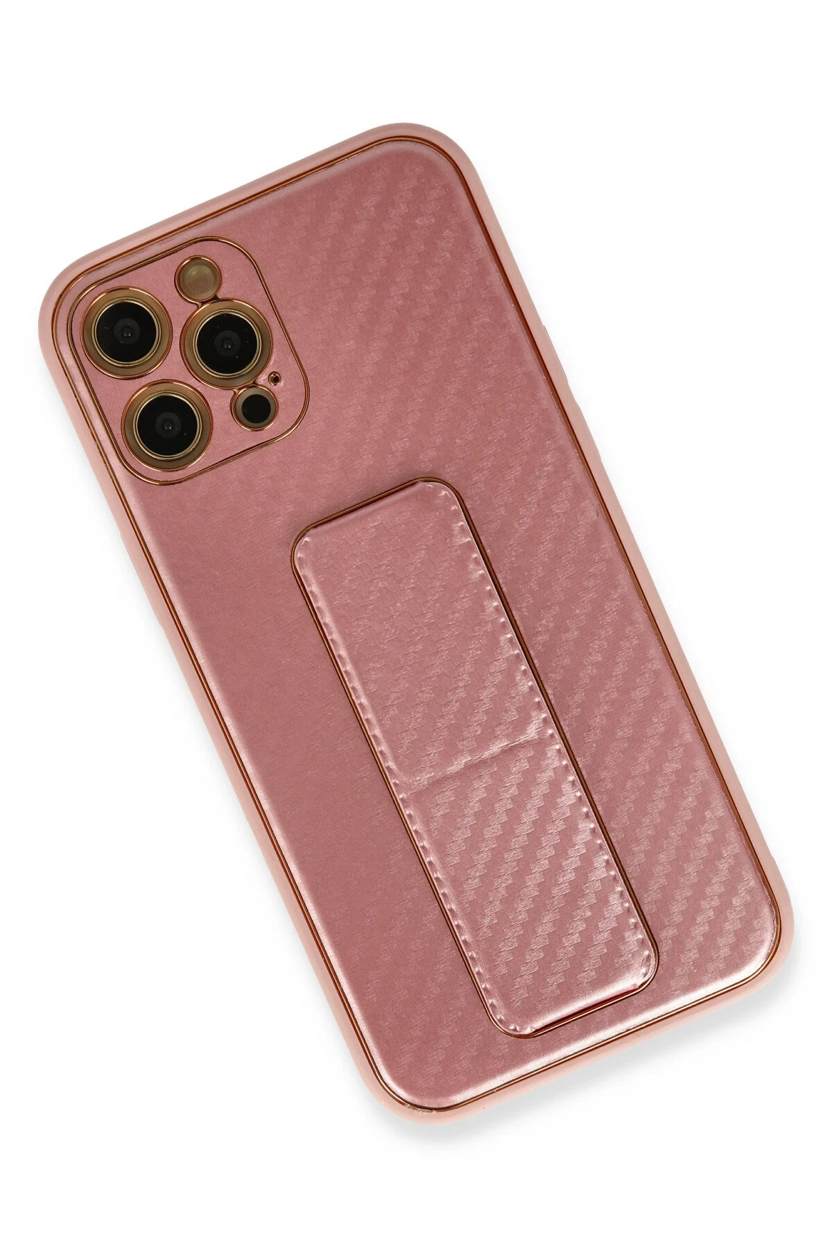 Newface iPhone 12 Pro Kılıf Coco Karbon Standlı Kapak - Pembe
