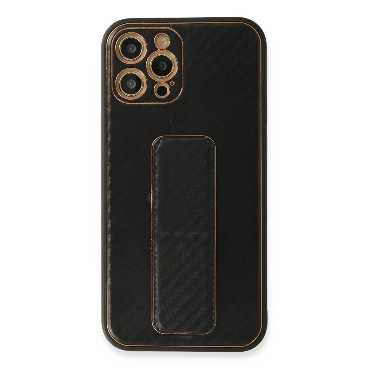 Newface Apple iPhone 12 Pro Max Kılıf Coco Karbon Standlı Kapak - Siyah — görsel 5