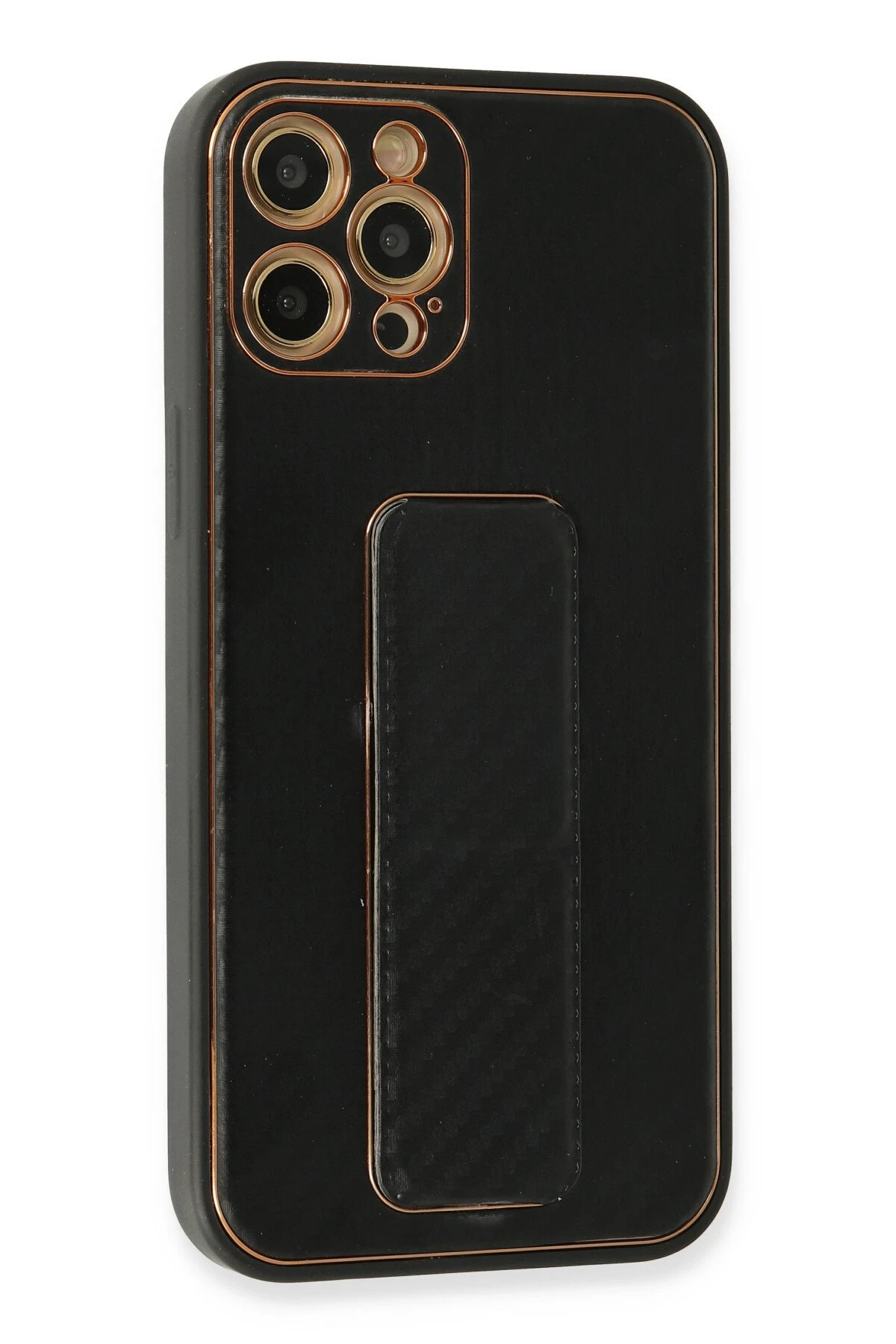 Newface Apple iPhone 12 Pro Max Kılıf Coco Karbon Standlı Kapak - Siyah — görsel 2