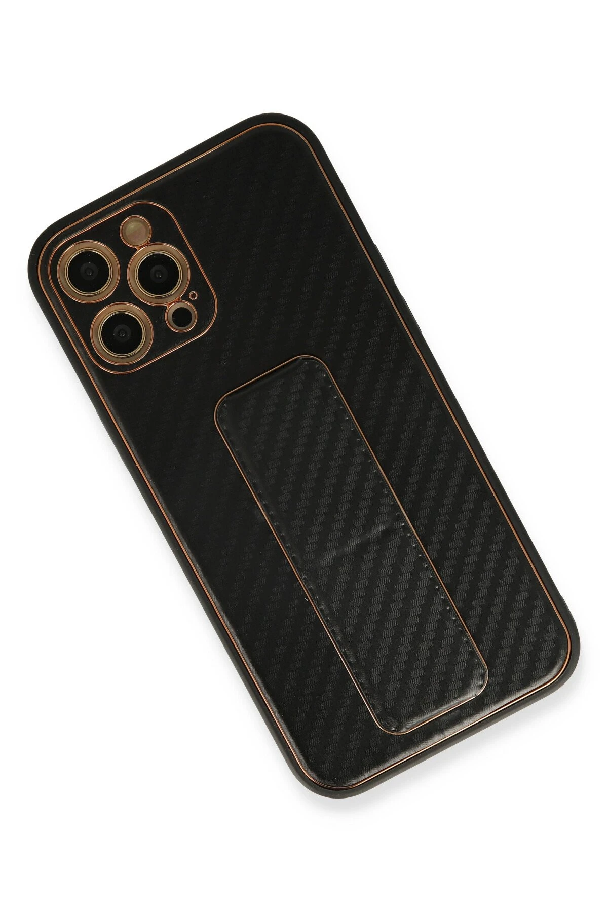 Newface Apple iPhone 12 Pro Max Kılıf Coco Karbon Standlı Kapak - Siyah — görsel 3
