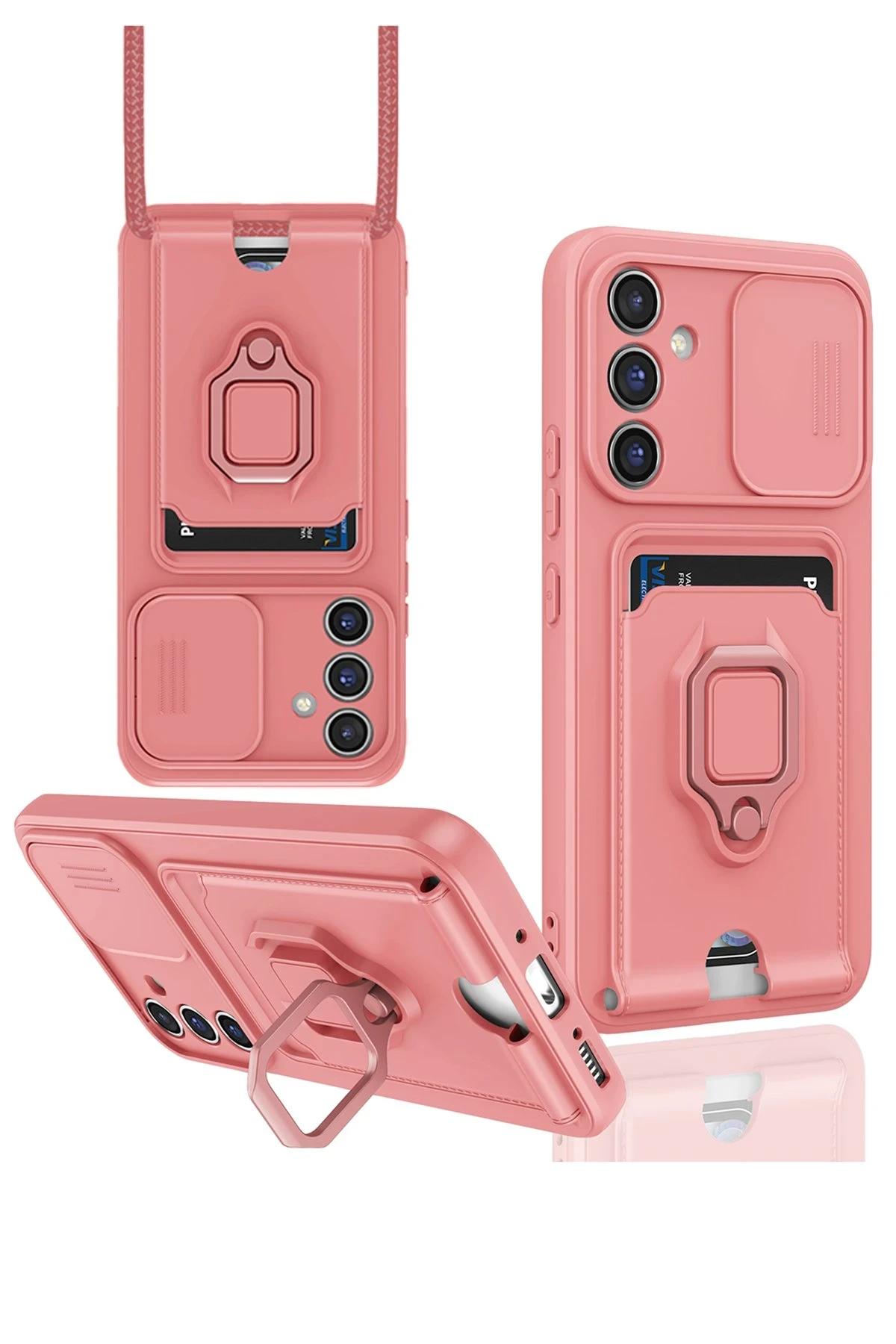 Newface Samsung Galaxy A14 4G Kılıf Zuma Kartvizitli Yüzüklü Silikon - Pembe