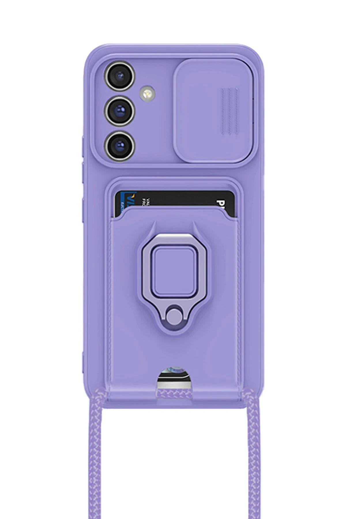 Newface Samsung Galaxy A14 4G Kılıf Zuma Kartvizitli Yüzüklü Silikon - Lila
