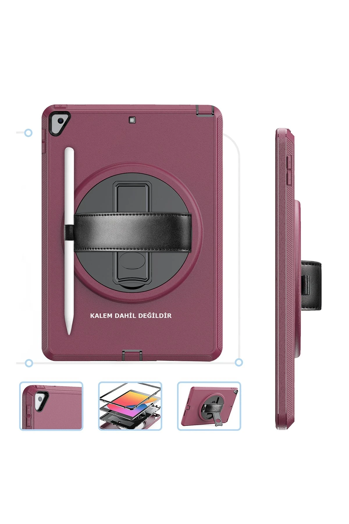 Newface iPad 10.2 (7.nesil) Kılıf Hand Strap Tablet Kılıfı - Mürdüm