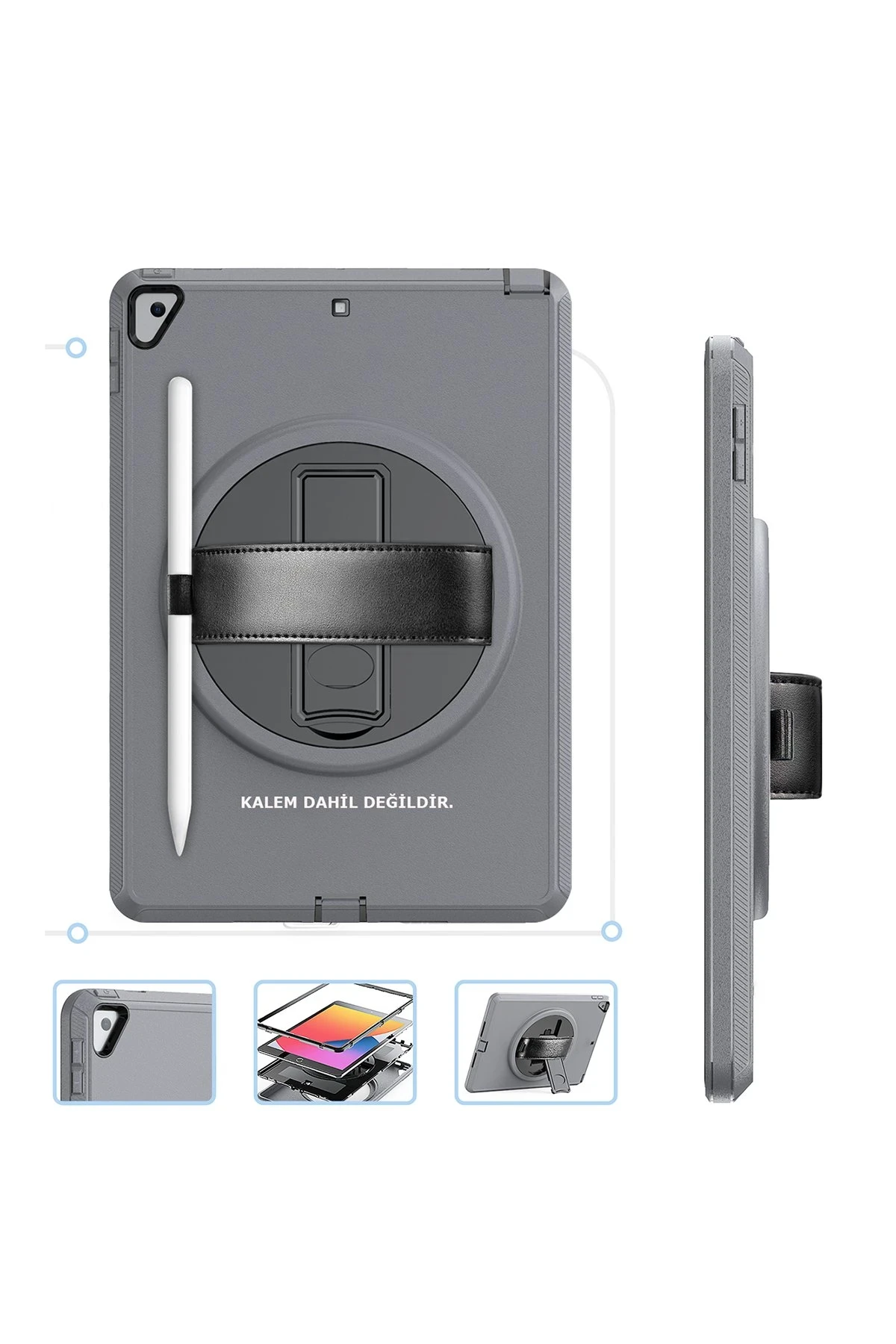 Newface iPad 10.2 (7.nesil) Kılıf Hand Strap Tablet Kılıfı - Gri