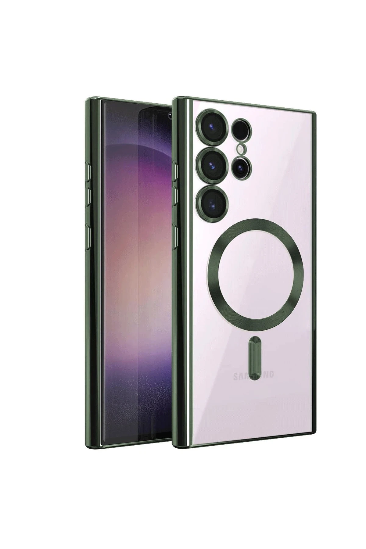 Newface Samsung Galaxy S22 Ultra Kılıf Kross Magneticsafe Kapak - Koyu Yeşil