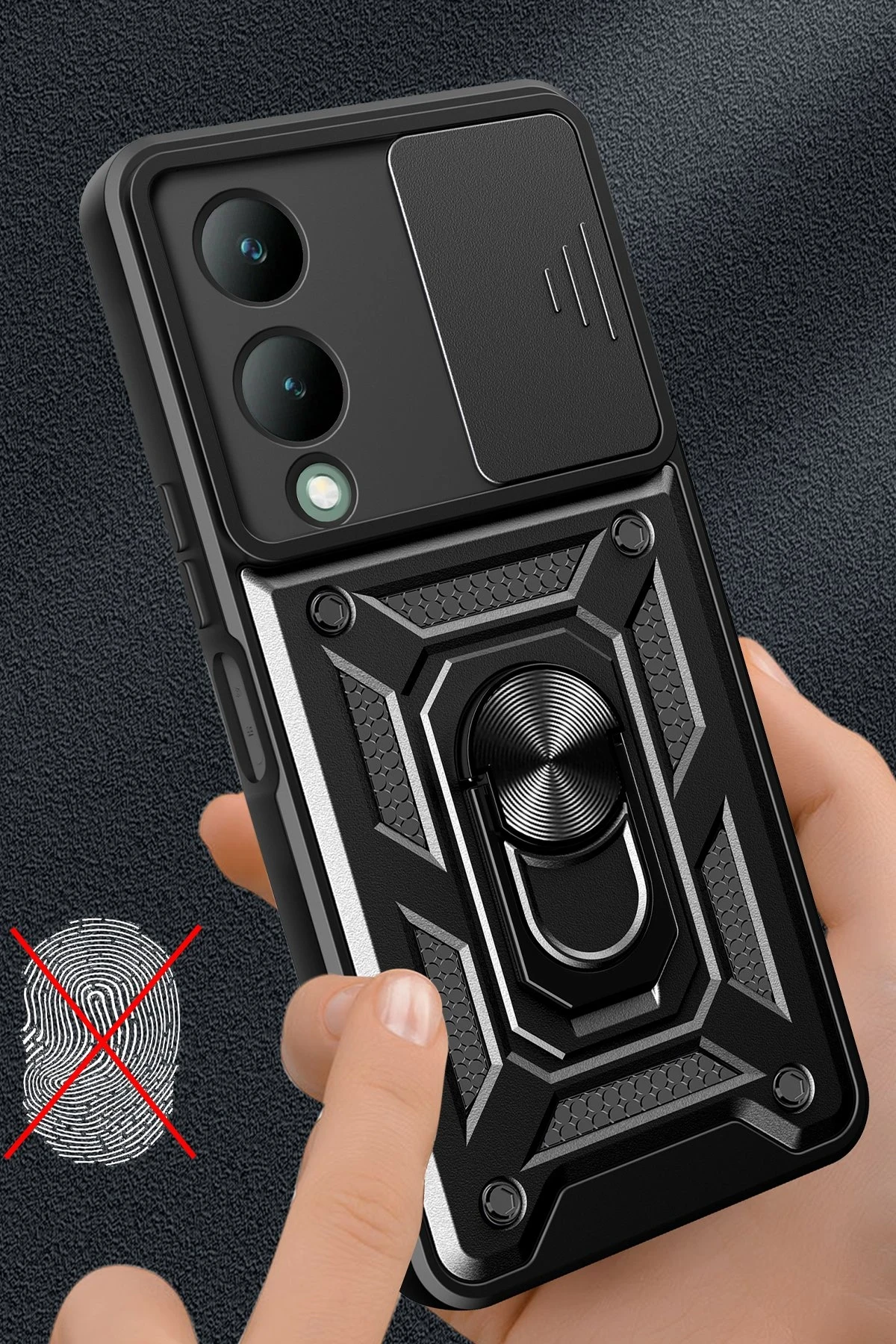 Newface Vivo Y17S Kılıf Pars Lens Yüzüklü Silikon - Siyah — görsel 2