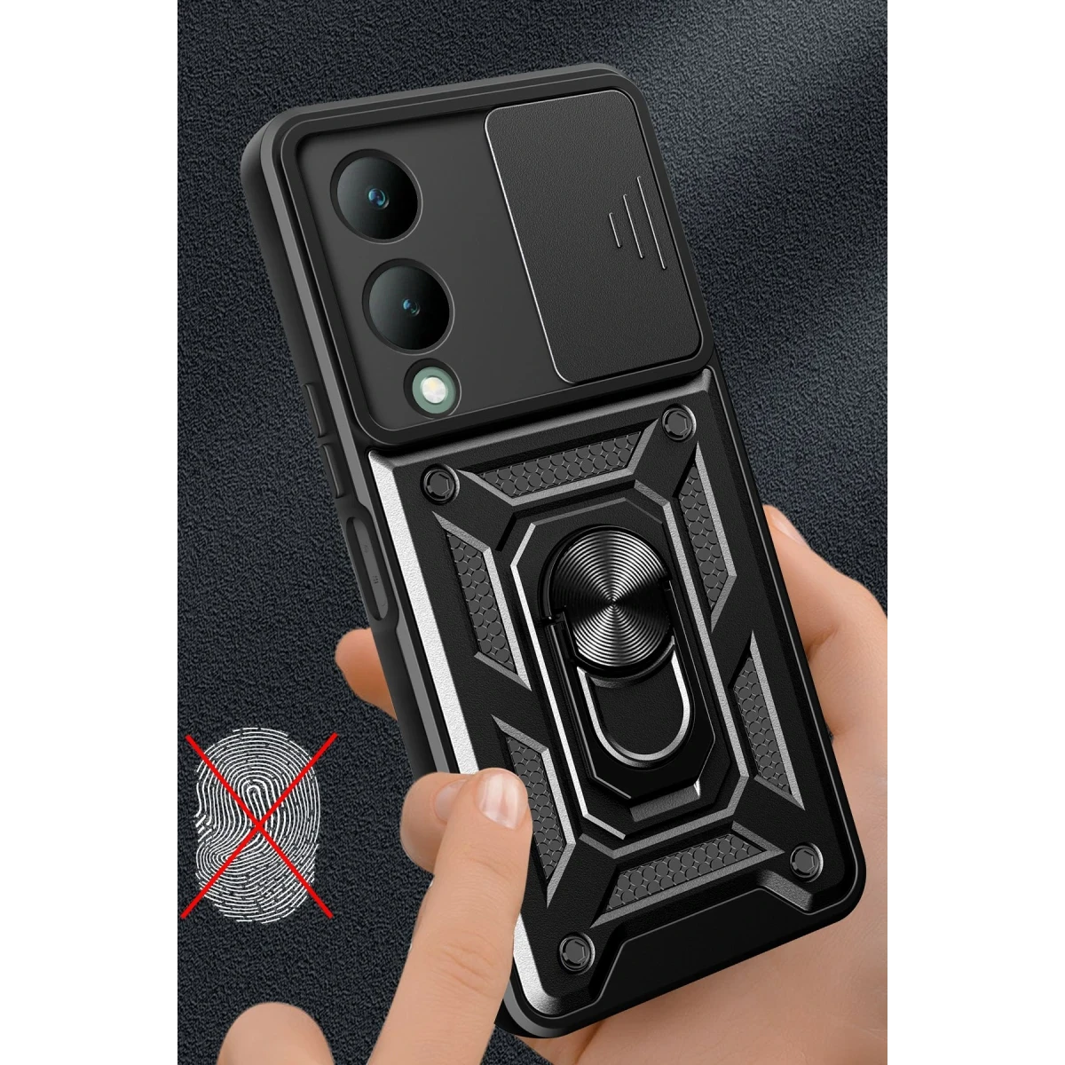 Newface Vivo Y17S Kılıf Pars Lens Yüzüklü Silikon - Siyah — görsel 6