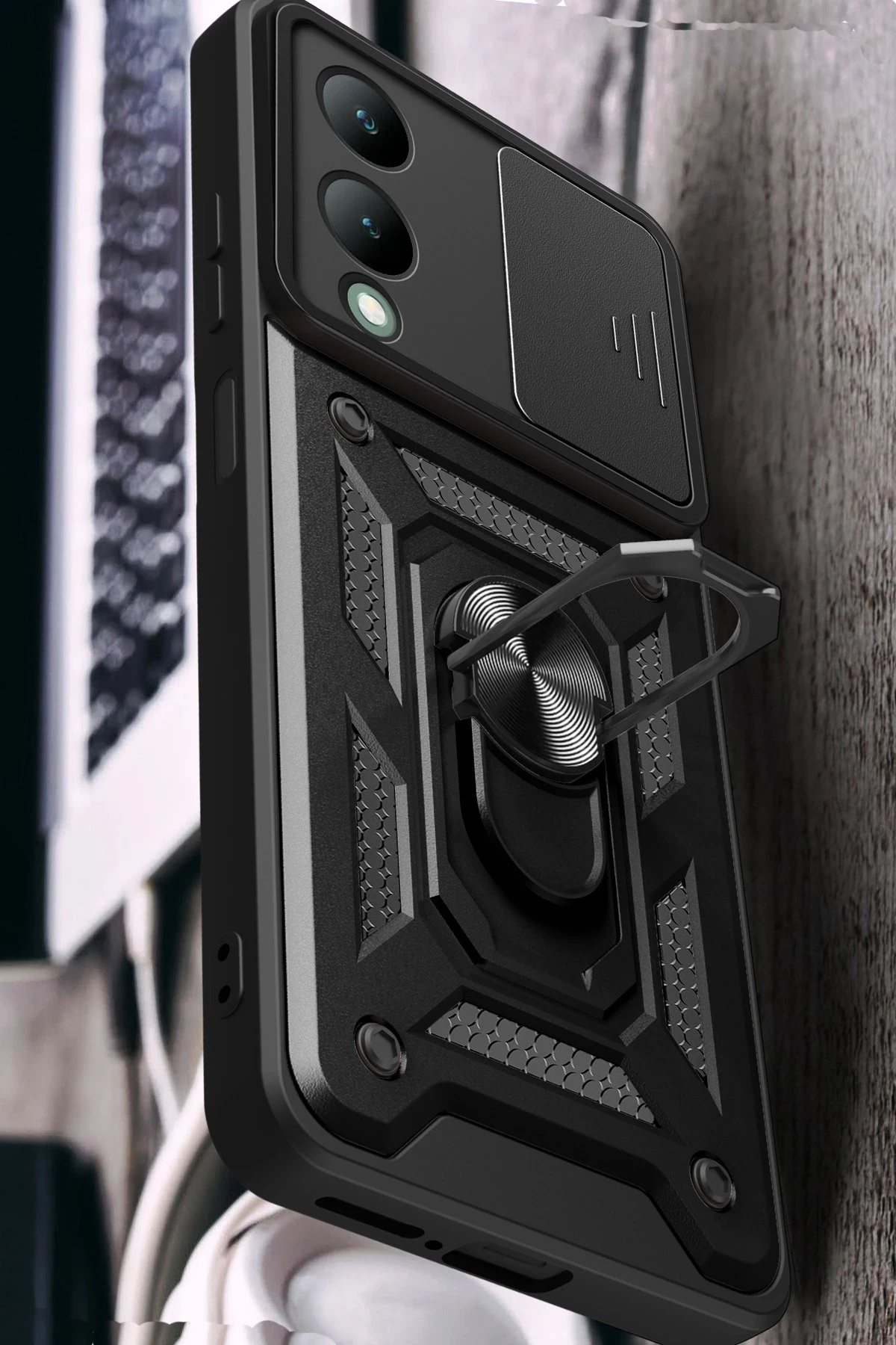 Newface Vivo Y17S Kılıf Pars Lens Yüzüklü Silikon - Siyah — görsel 3
