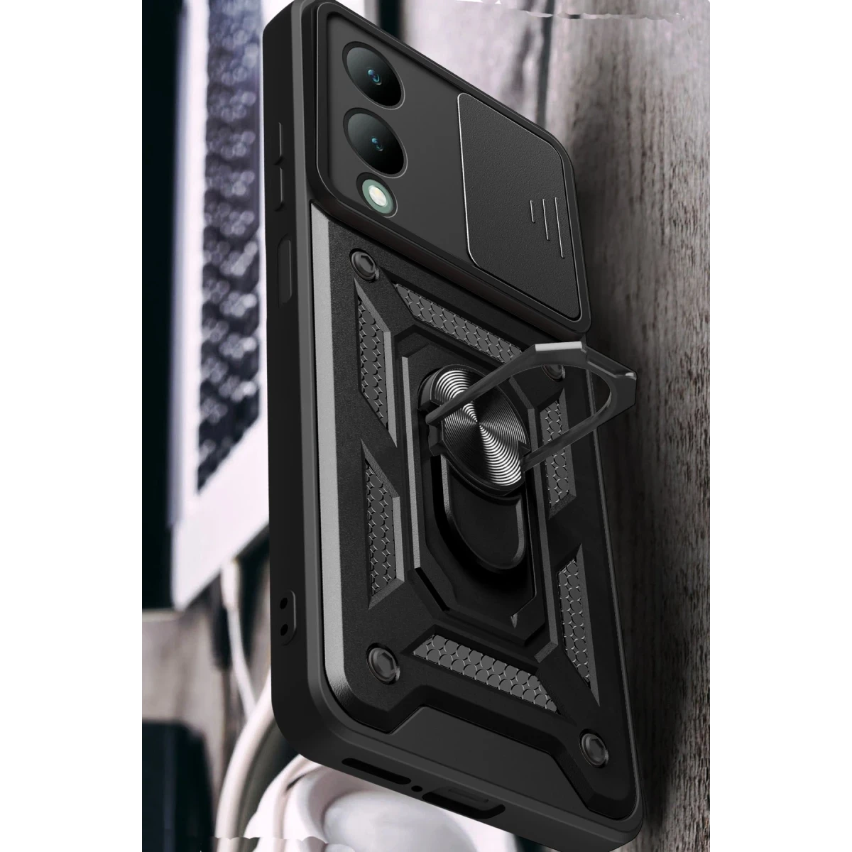 Newface Vivo Y17S Kılıf Pars Lens Yüzüklü Silikon - Siyah — görsel 7