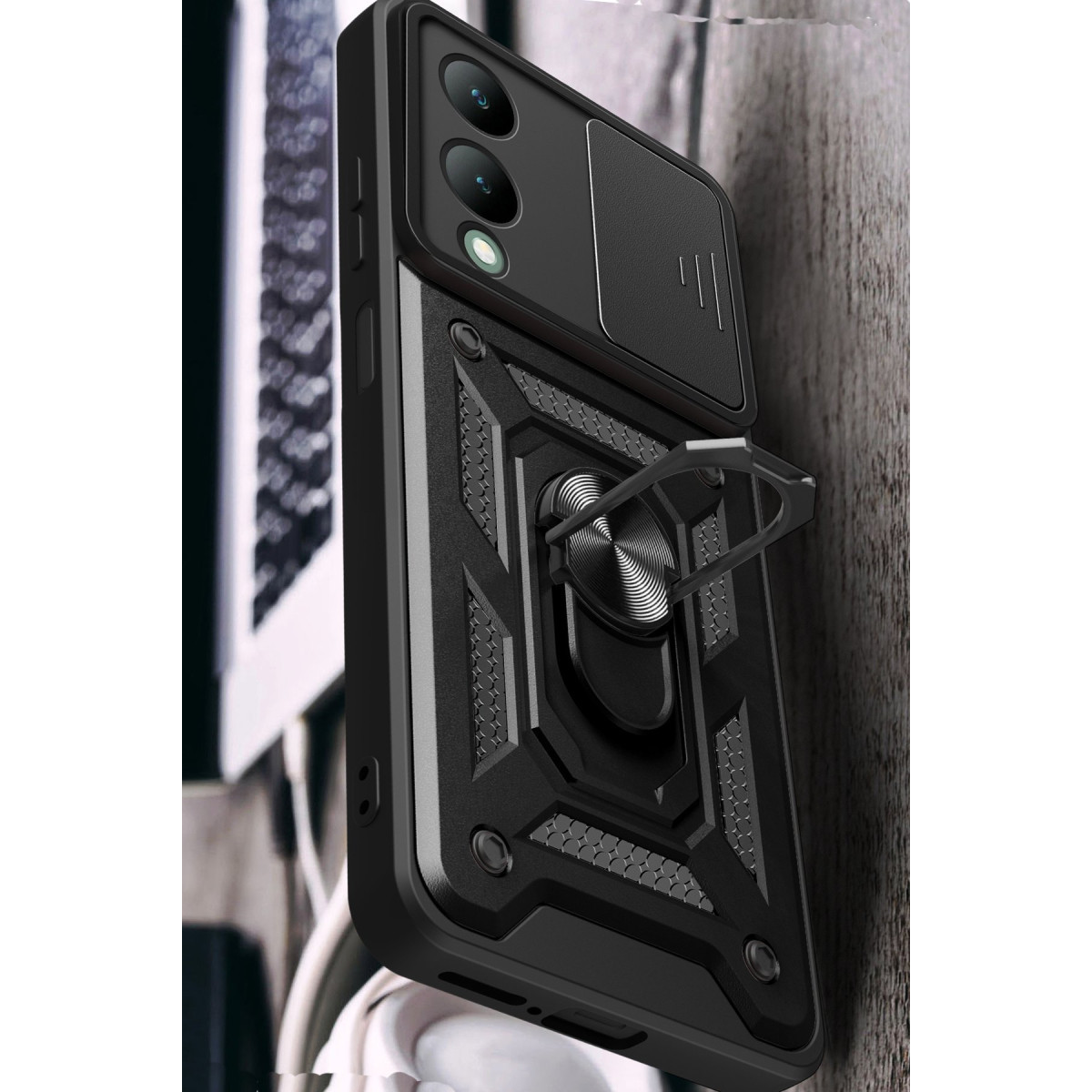 Newface Vivo Y17S Kılıf Pars Lens Yüzüklü Silikon - Siyah — görsel 11
