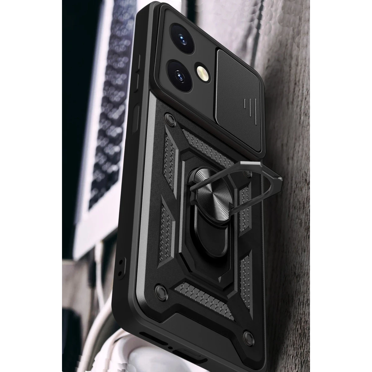 Newface Vivo Y27 Kılıf Pars Lens Yüzüklü Silikon - Siyah — görsel 7