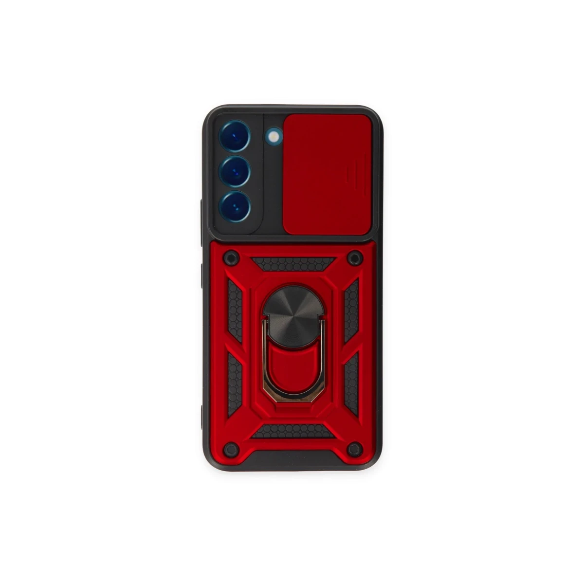 Newface Samsung Galaxy S24 Kılıf Pars Lens Yüzüklü Silikon - Kırmızı