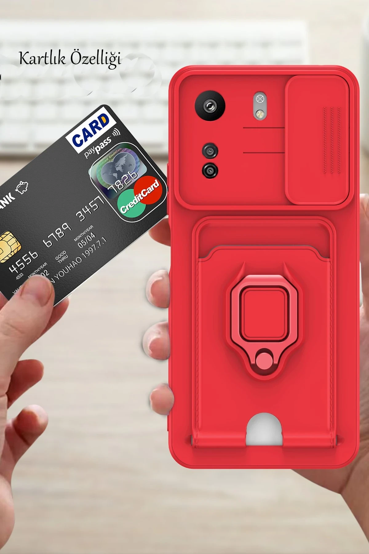 Newface Xiaomi Redmi 13C Kılıf Zuma Kartvizitli Yüzüklü Silikon - Yeşil