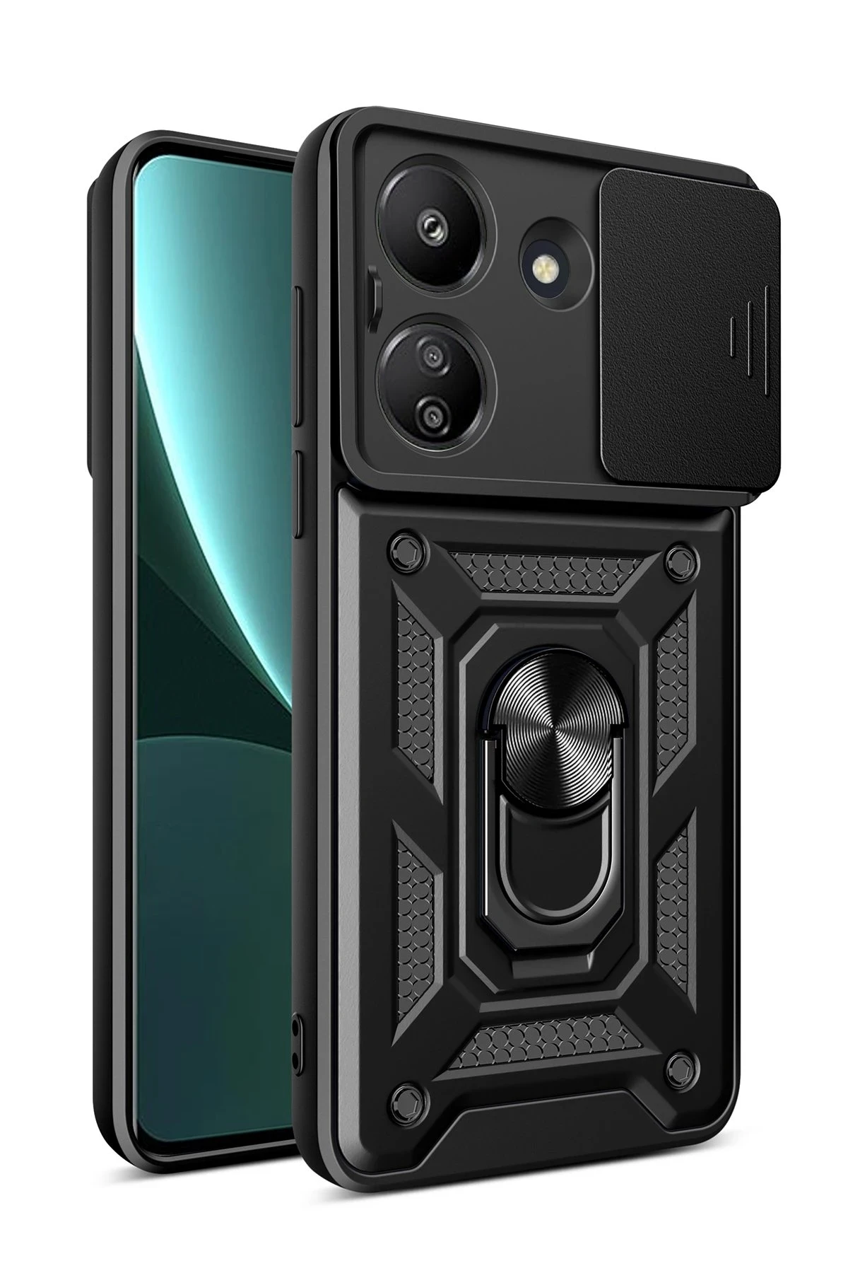 Newface Xiaomi Redmi 13C Kılıf Pars Lens Yüzüklü Silikon - Siyah
