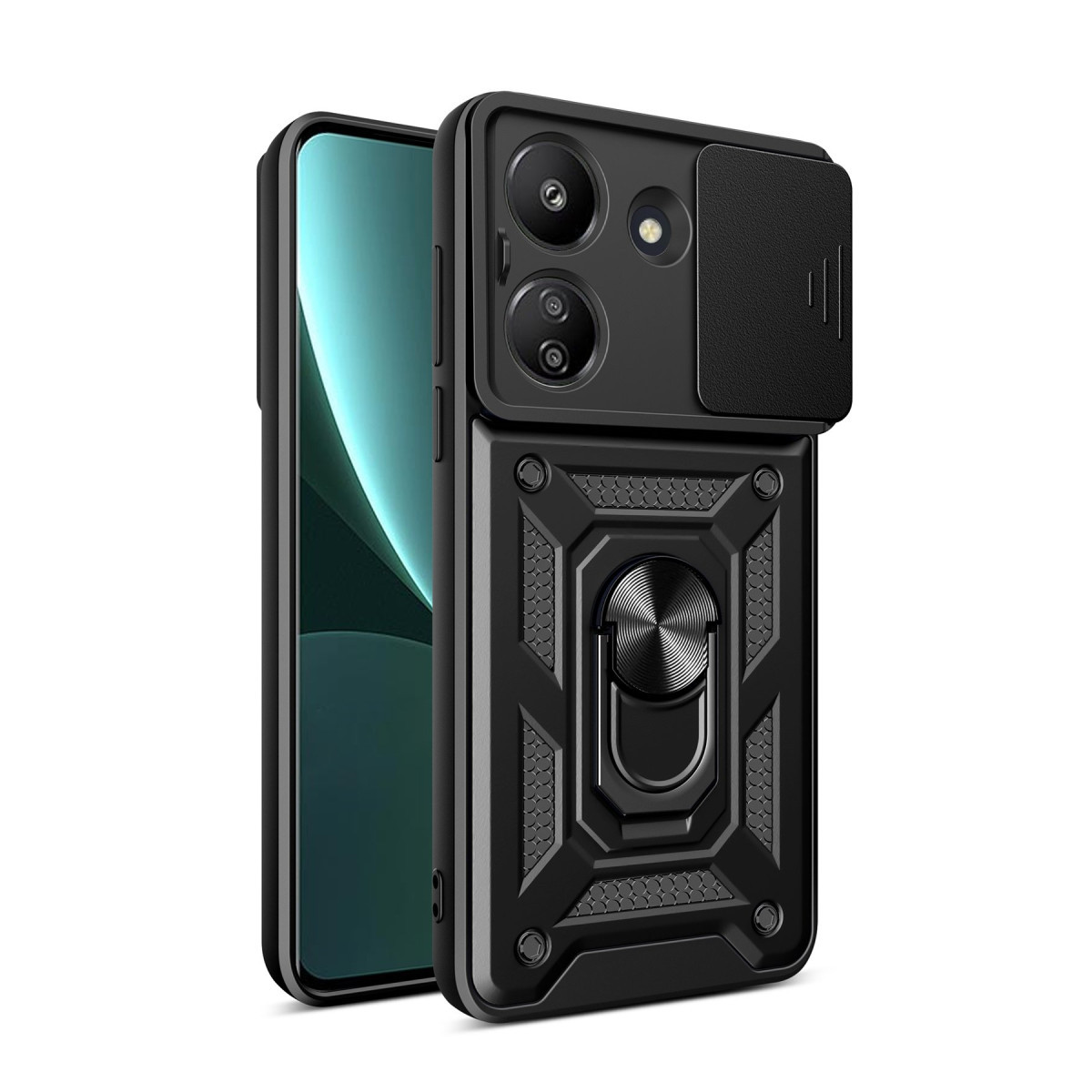 Newface Xiaomi Redmi 13C Kılıf Pars Lens Yüzüklü Silikon - Siyah — görsel 9