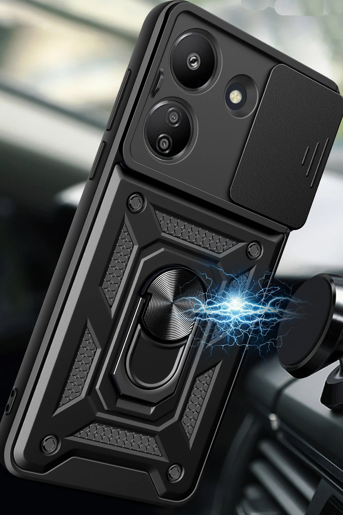 Newface Xiaomi Redmi 13C Kılıf Pars Lens Yüzüklü Silikon - Siyah