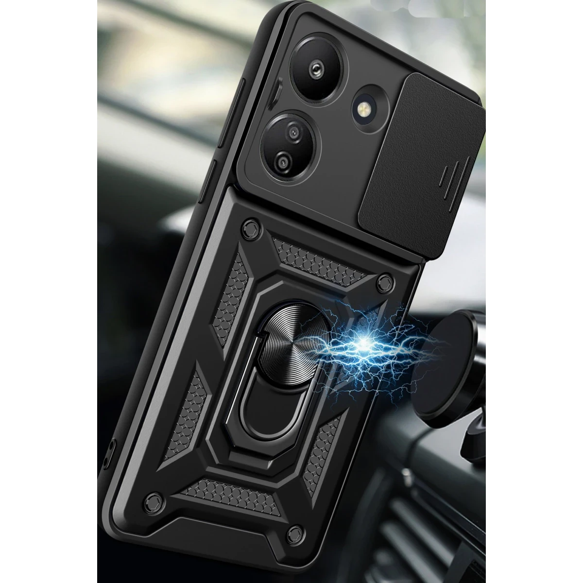 Newface Xiaomi Redmi 13C Kılıf Pars Lens Yüzüklü Silikon - Siyah — görsel 7