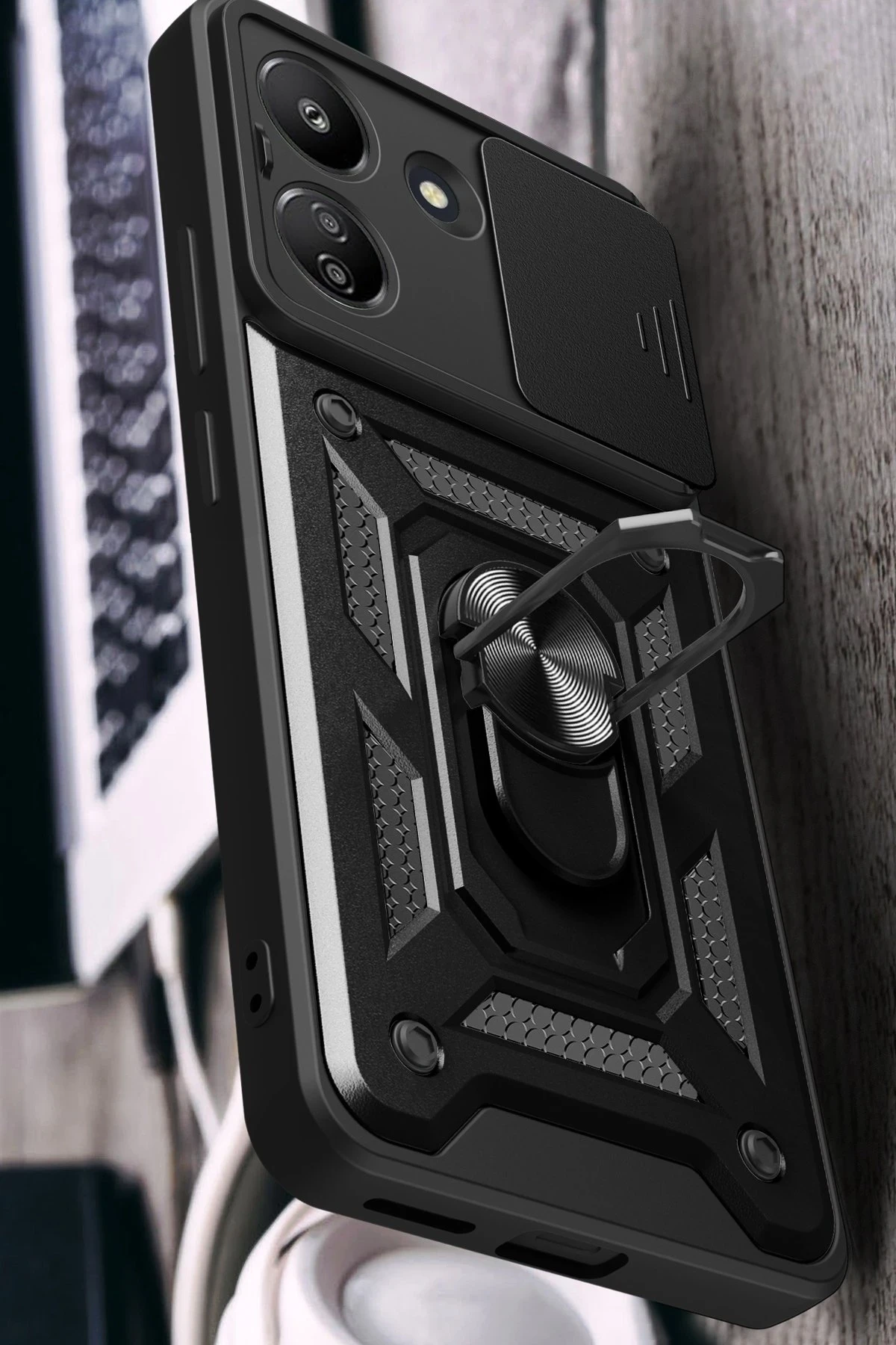 Newface Xiaomi Redmi 13C Kılıf Pars Lens Yüzüklü Silikon - Siyah