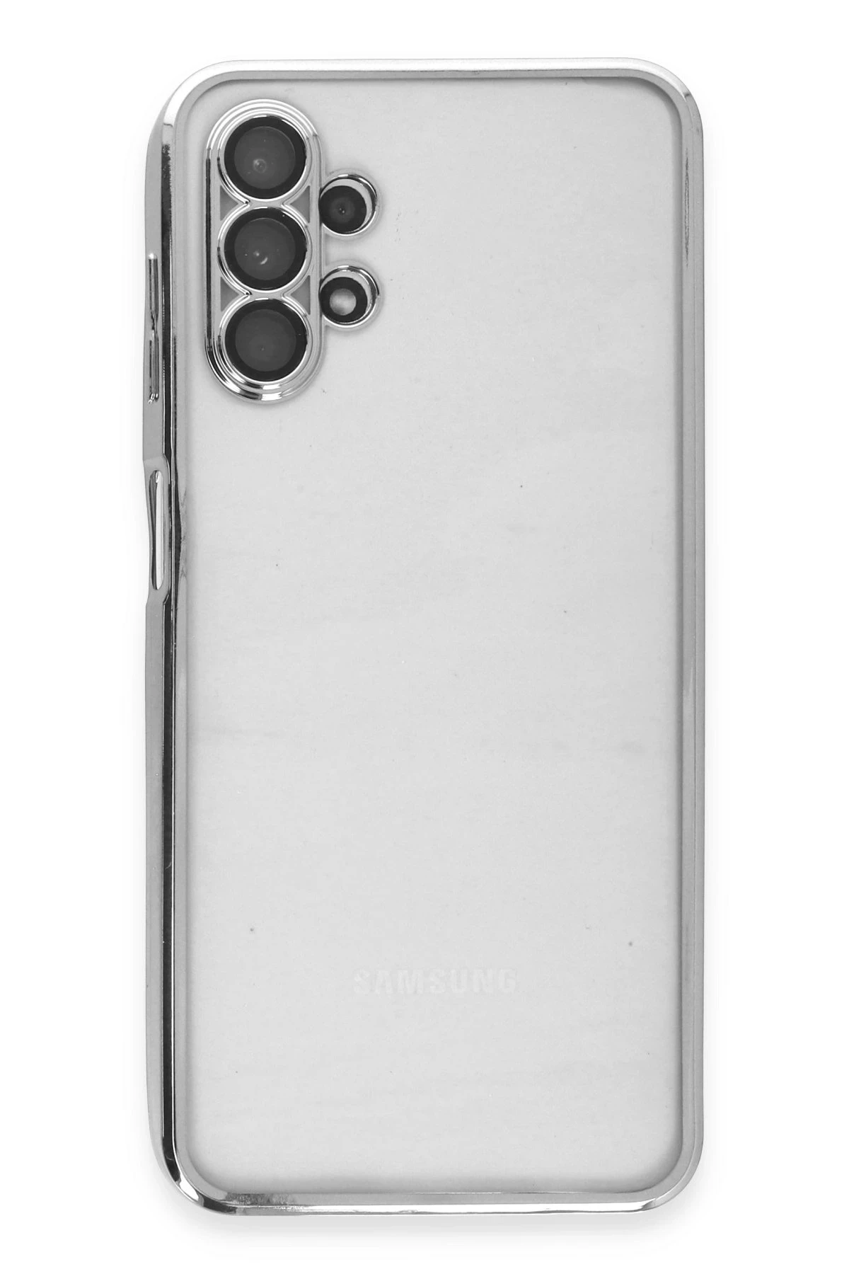 Newface Samsung Galaxy A13 4G Kılıf Razer Lensli Silikon - Gümüş