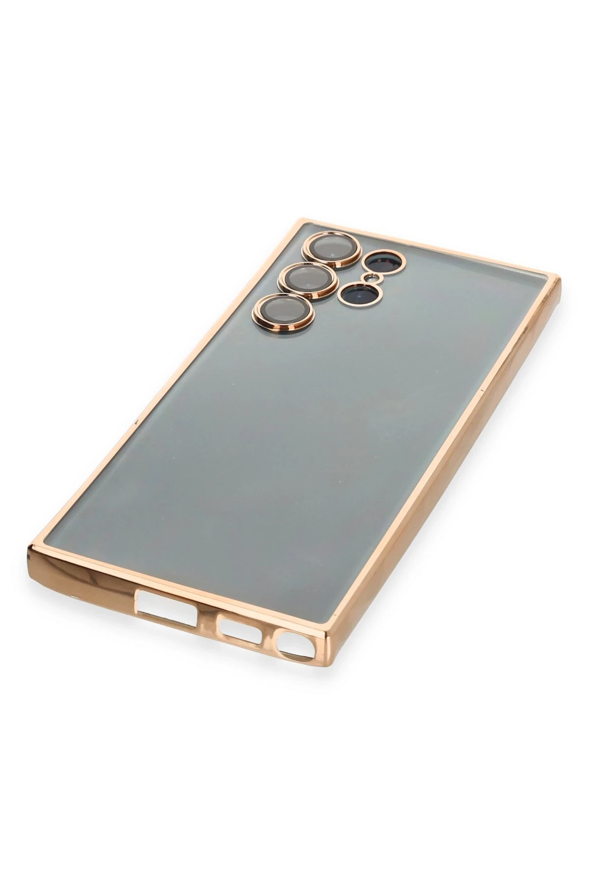 Newface Samsung Galaxy S22 Ultra Kılıf Razer Lensli Silikon - Gold