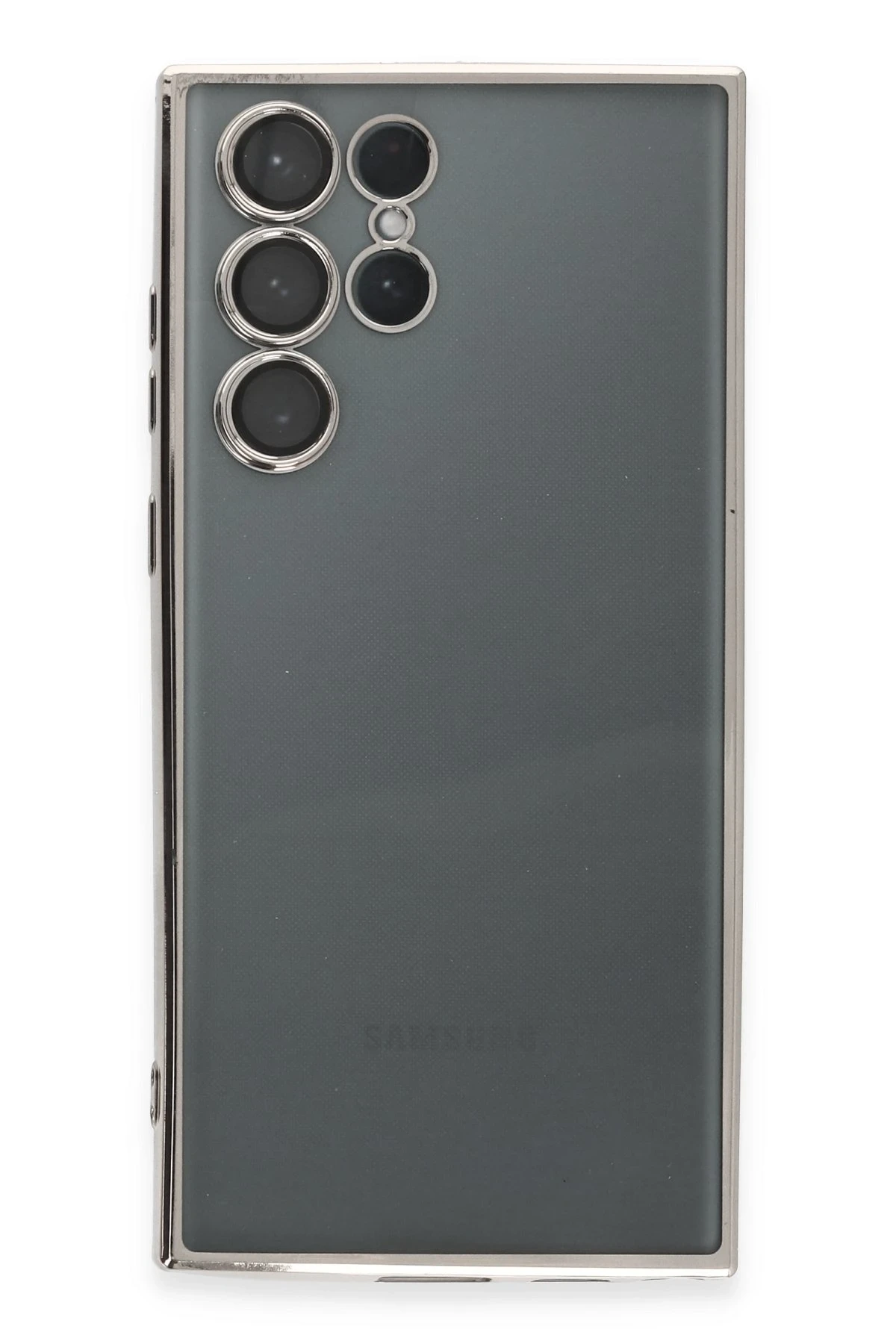 Newface Samsung Galaxy S22 Ultra Kılıf Razer Lensli Silikon - Gümüş