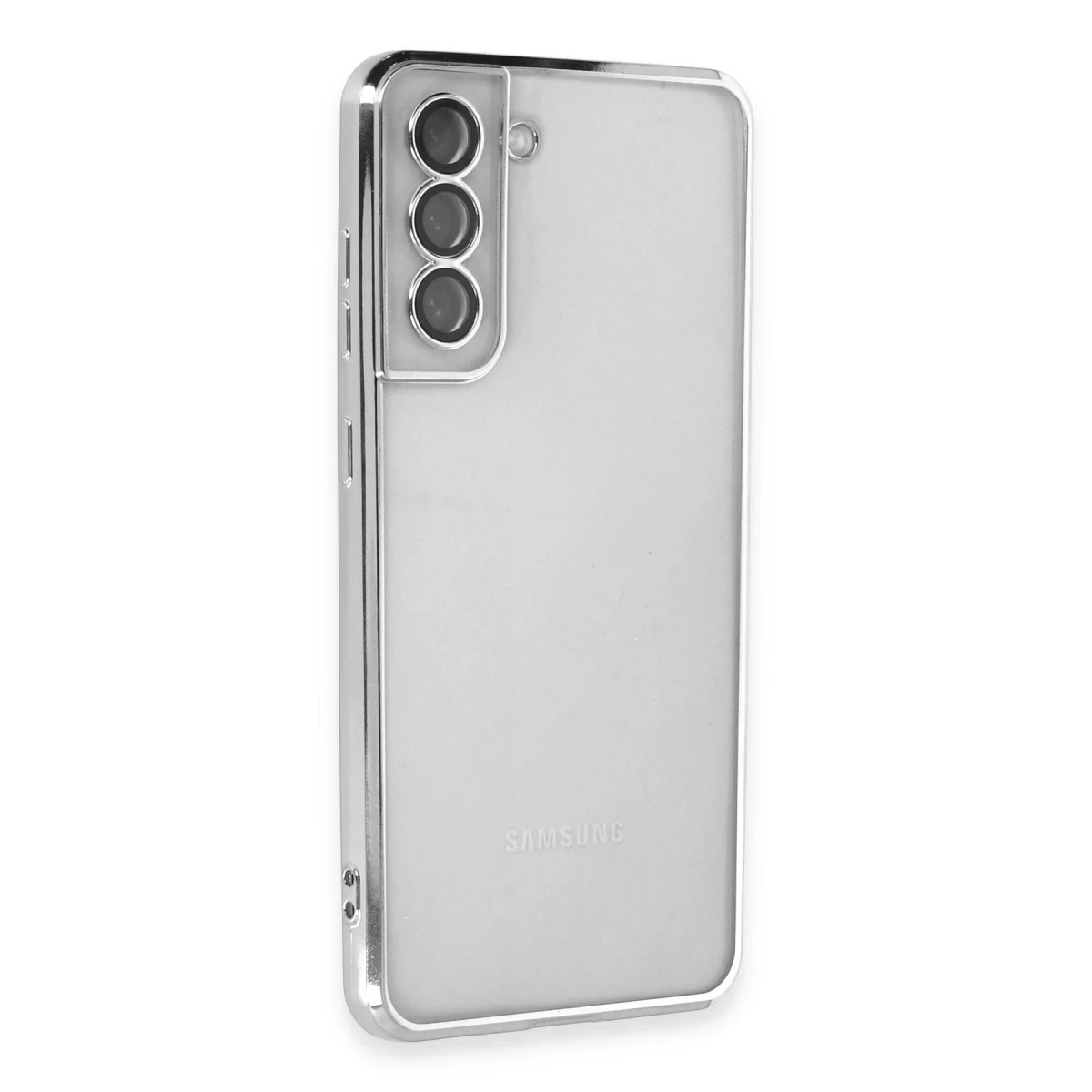 Newface Samsung Galaxy S21 FE Kılıf Razer Lensli Silikon - Gümüş