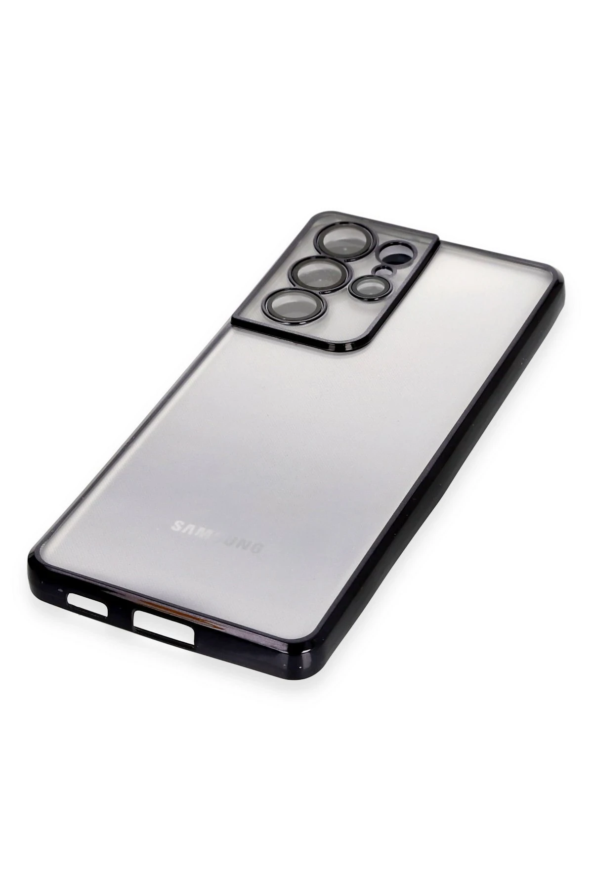 Newface Samsung Galaxy S21 Ultra Kılıf Razer Lensli Silikon - Siyah