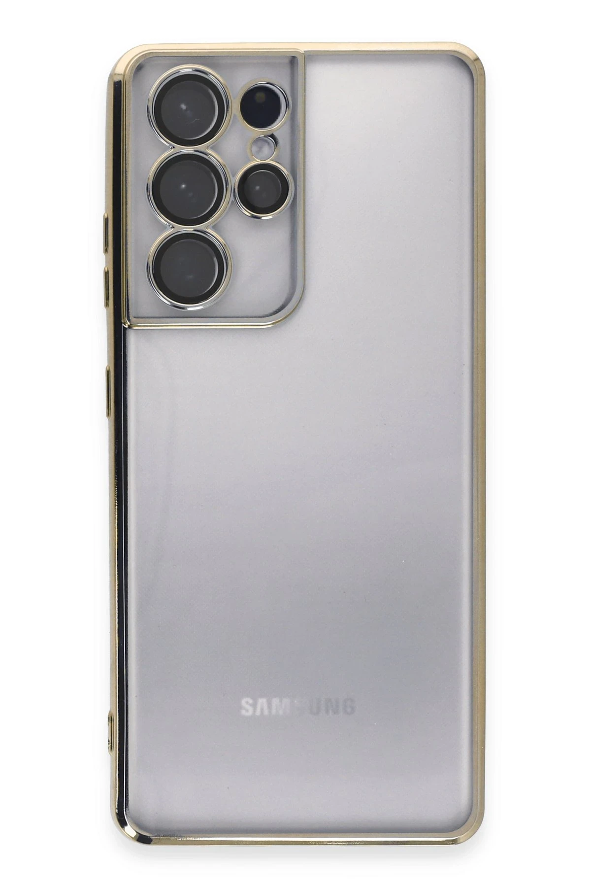 Newface Samsung Galaxy S21 Ultra Kılıf Razer Lensli Silikon - Gold